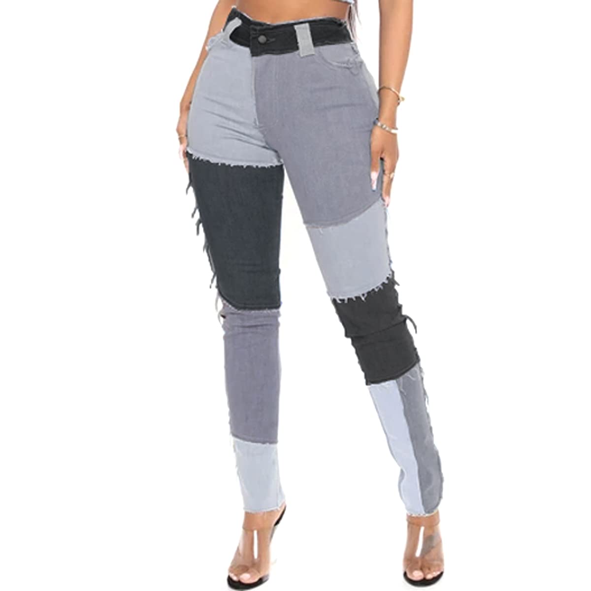 Vanberfia Women's Mid Waist Stretchy Patchwork Denim Jeans - Comfortable High-Rise Pants for Casual Wear, Work & Everyday Outfits