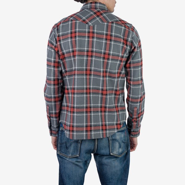 Iron Heart IHSH 369 12oz Heavy Flannel Western Shirt - Herringbone Check, Grey | Durable Workwear & Outdoor Casual Shirt for Men