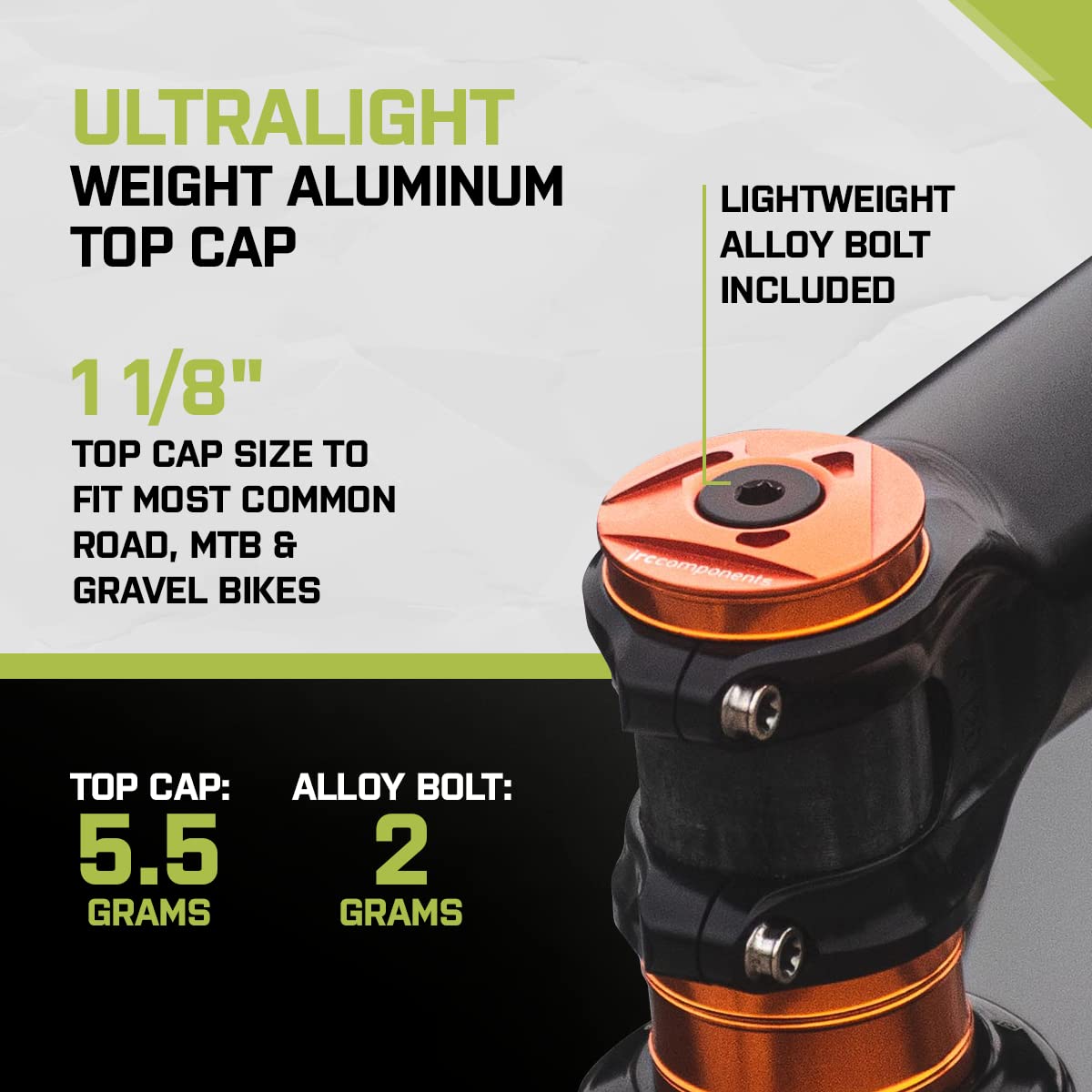 JRC Components Lightweight 6061-T6 Aluminum Headset Stem Top Cap & Bolt - Compatible with 1-1/8