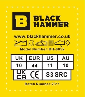 Black Hammer Men's Safety Boots - Leather Metal-Free Composite Toe Cap Kevlar Work Shoes 8852 | Slip Resistant, Electrical Hazard Protection for Construction, Warehouse & Industrial Work