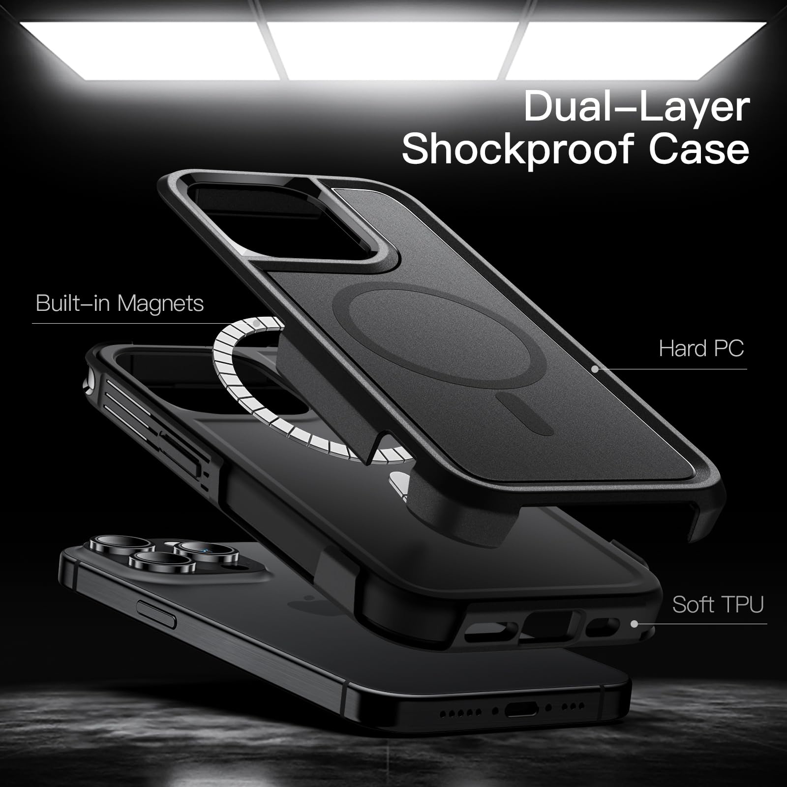 JETech Heavy Duty Dual-Layer Rugged Case for iPhone 15 Pro Max 6.7-Inch - MagSafe Compatible, Shockproof Protective Magnetic Cover (Black) - Perfect for Outdoor Adventures, Construction Work & Extreme Sports Protection