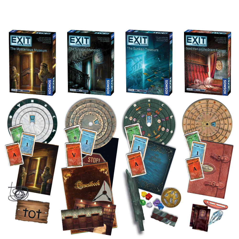 EXIT: The Game - Season 3 Four Pack | Escape Room Board Games Bundle: Dead Man on the Orient Express, The Sinister Mansion, The Sunken Treasure & The Mysterious Museum | Perfect for Family Game Nights & Party Entertainment