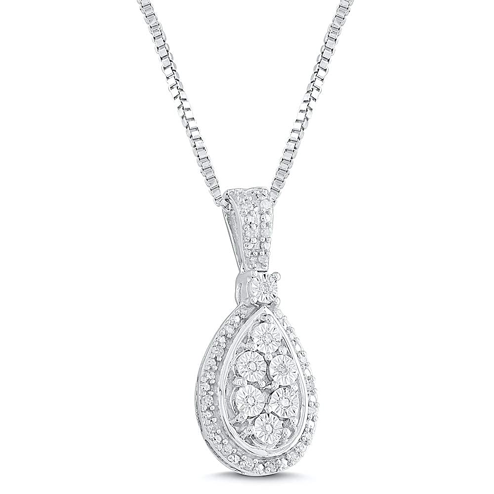 1/10 CTTW Diamond Pendant Necklace in Sterling Silver with 18