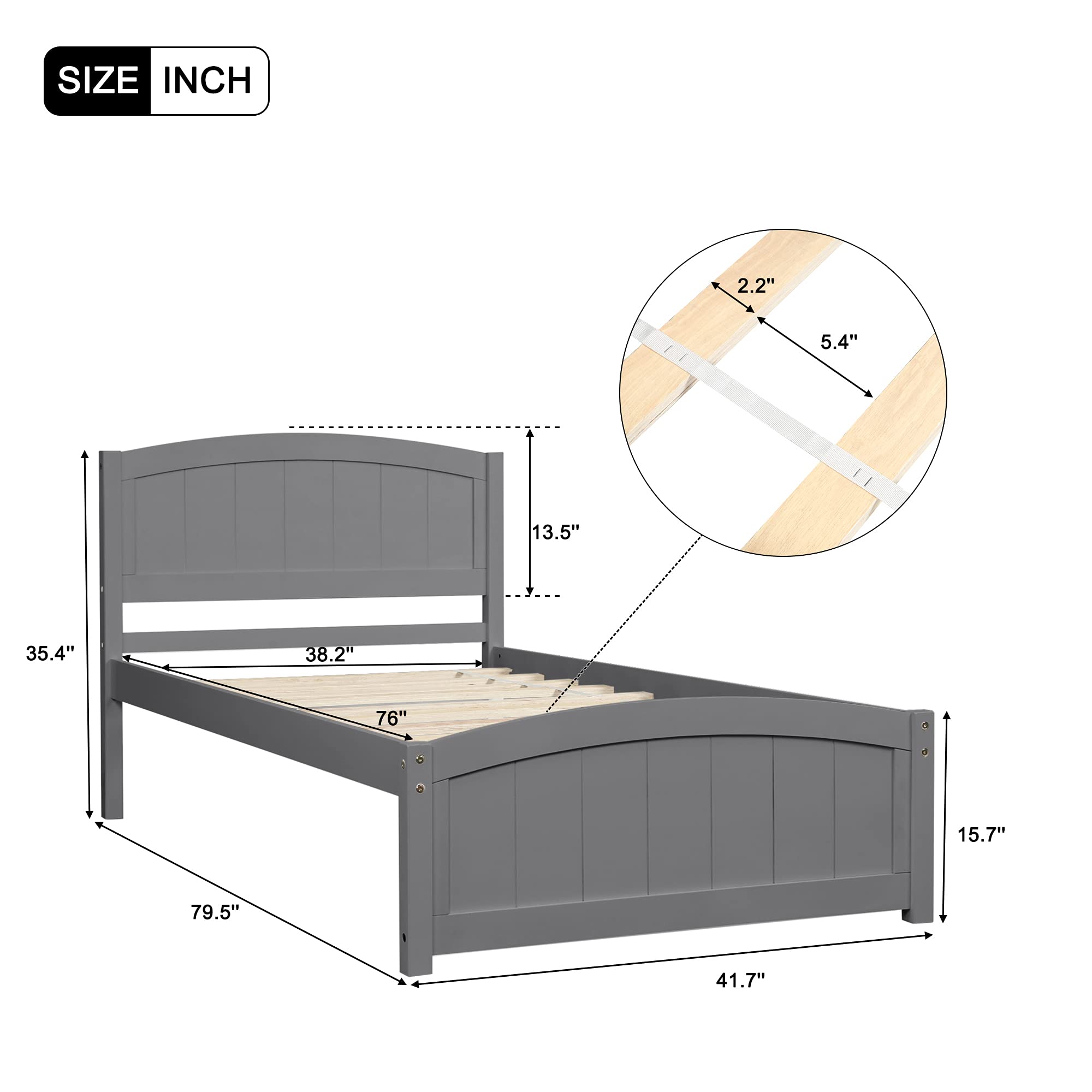 LZ LEISURE ZONE Twin Size Wooden Platform Bed Frame with Headboard, Footboard & Slats Support - Sturdy Gray Bed for Kids, Teens & Guest Rooms - Perfect for Small Spaces, Dormitories & Modern Bedrooms