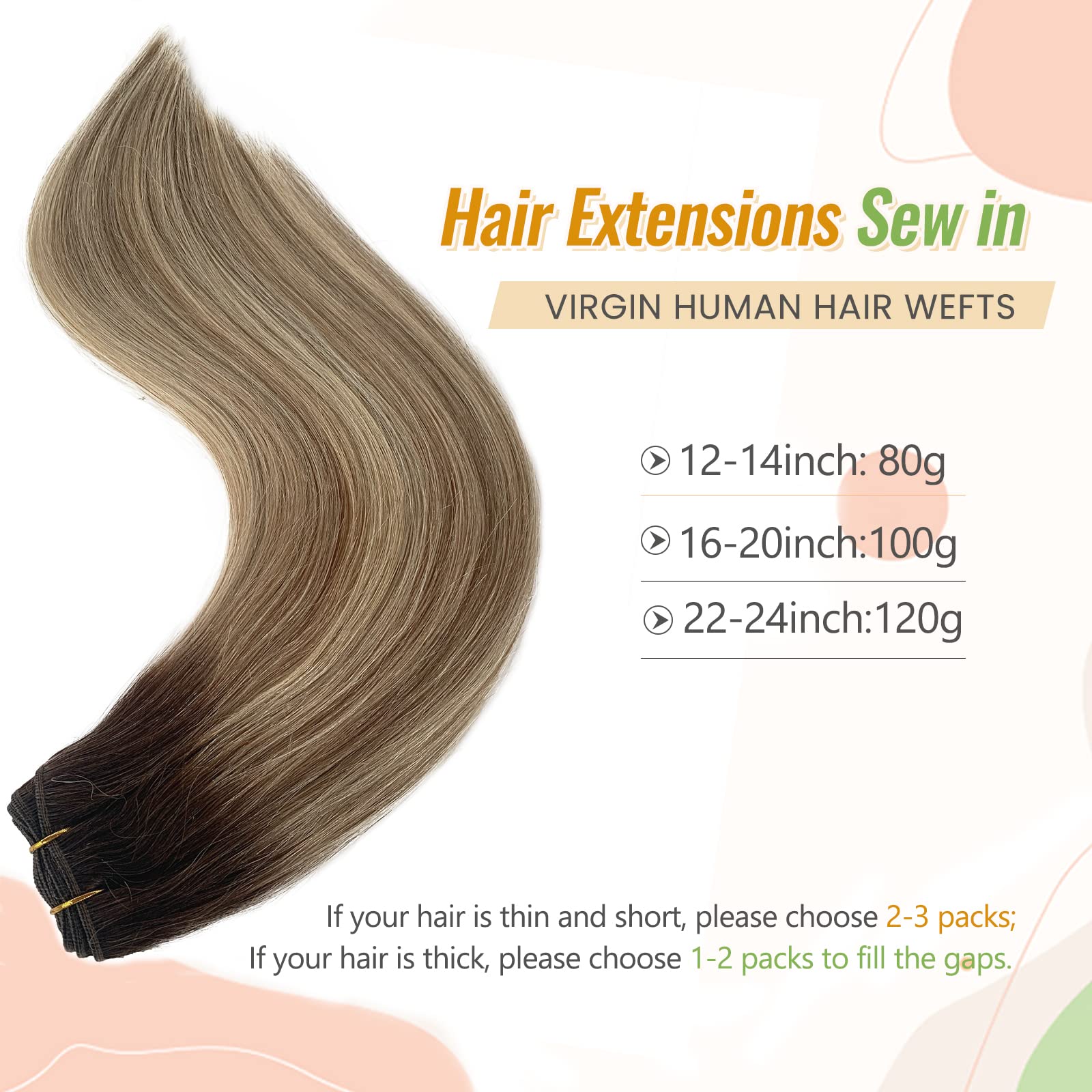 22 Inch Ombre Highlight Human Hair Extensions - 120g Double Weft Sew-in Weave Bundles (Ash Brown to Light Blonde Balayage) for Natural Volume & Styling | Perfect for Parties, Weddings & Daily Wear