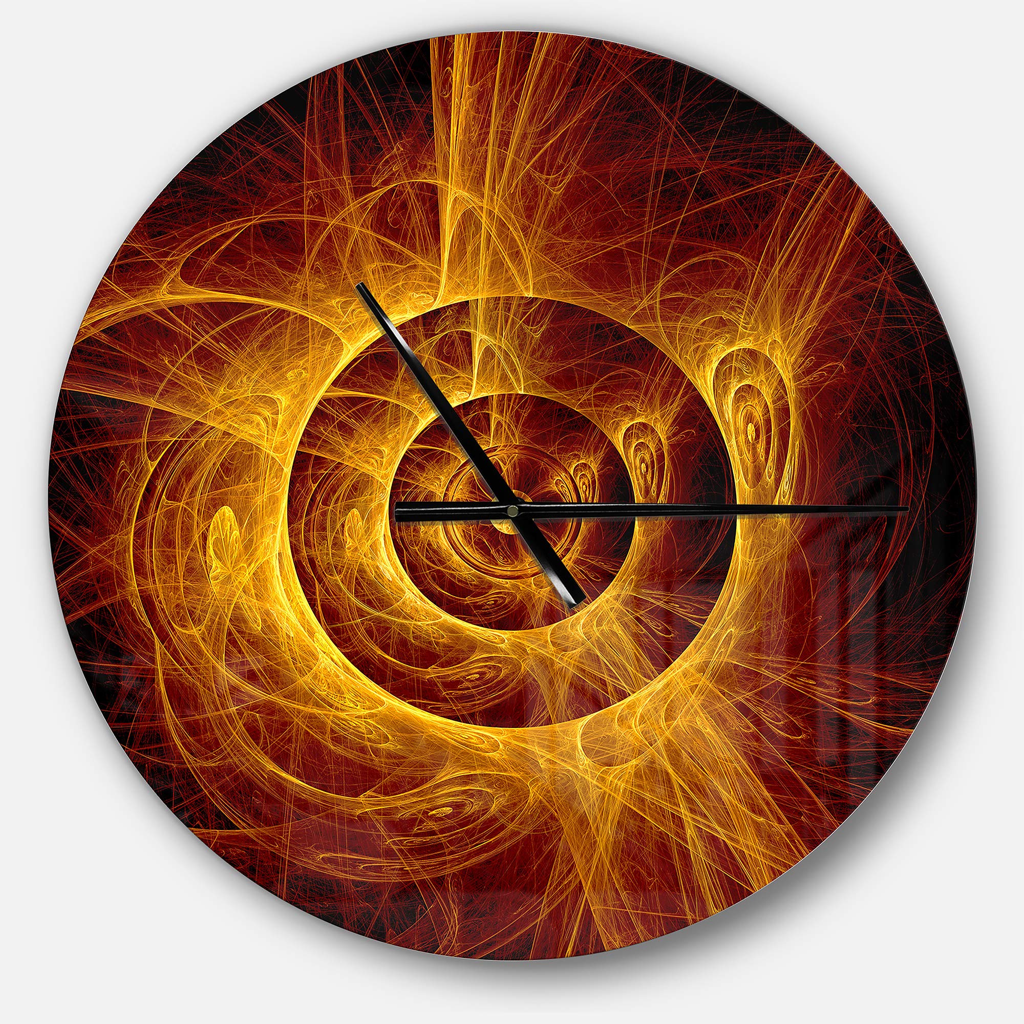 Designart Flashing Yellow Flame Modern Metal Wall Clock - Contemporary Round Wall Art for Home, Living Room, Bedroom & Office Decor - Perfect for Fireplace Accent, Industrial Style Spaces & Unique Gift Ideas