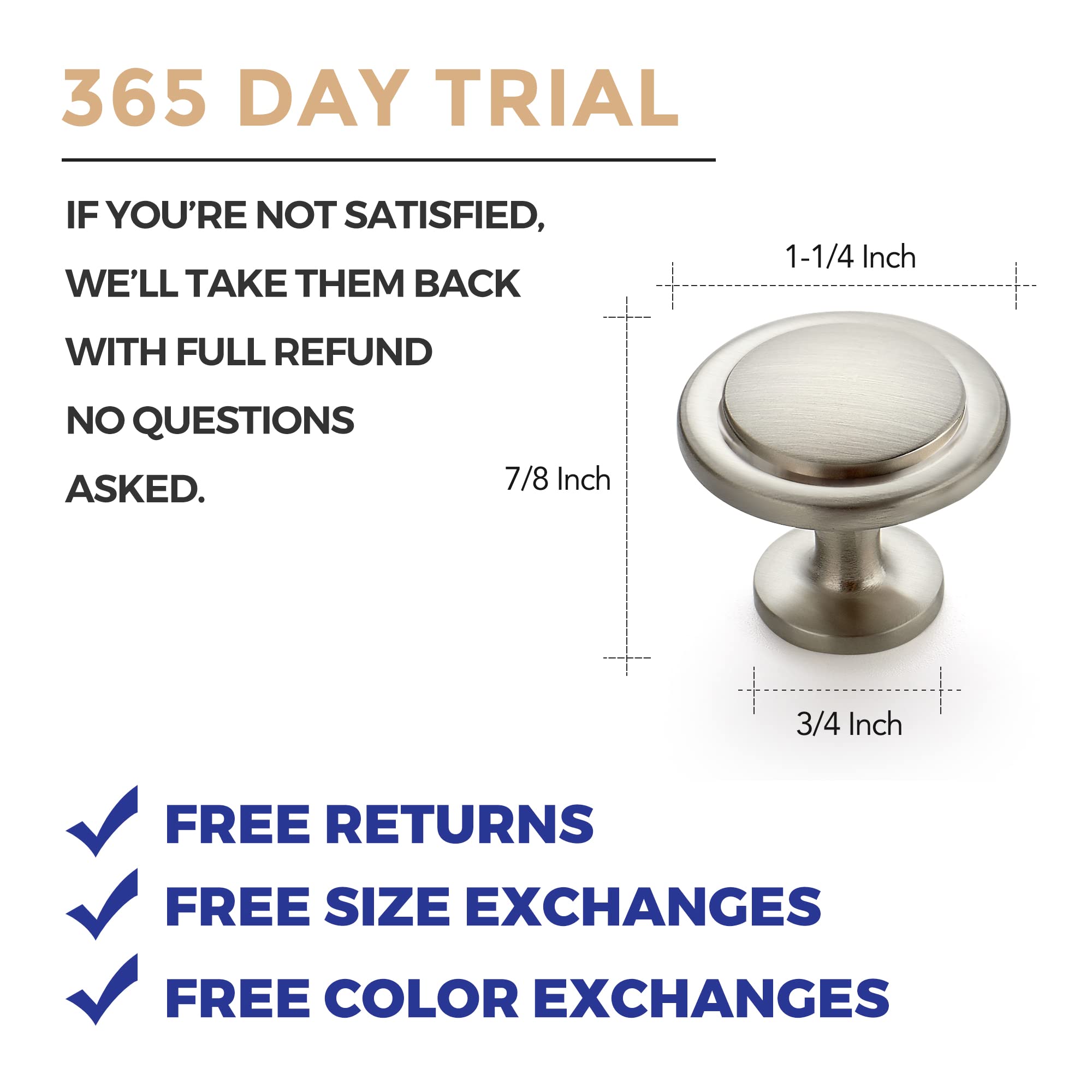 25 Pack Brushed Nickel Cabinet Pulls 1-1/4 Inch - Kitchen & Dresser Drawer Handles - Durable Cabinet Knobs for Cabinets, Dressers & Furniture (Perfect for Home Renovation & DIY Projects)