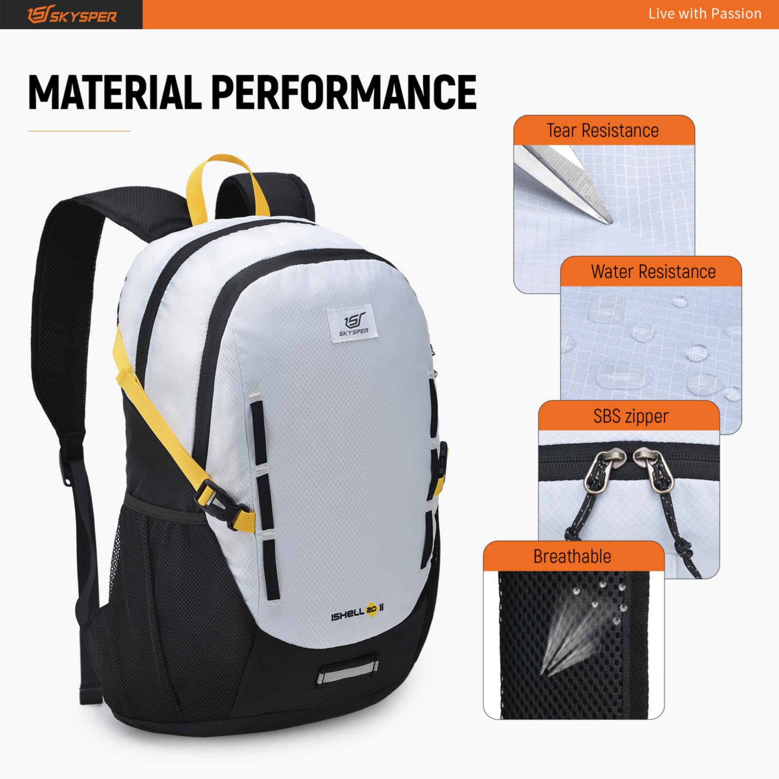 SKYSPER 20L Lightweight Hiking Backpack - Water Resistant Packable Travel Backpack for Women & Men, Perfect for Day Hikes, Camping & Outdoor Adventures (Black/White)