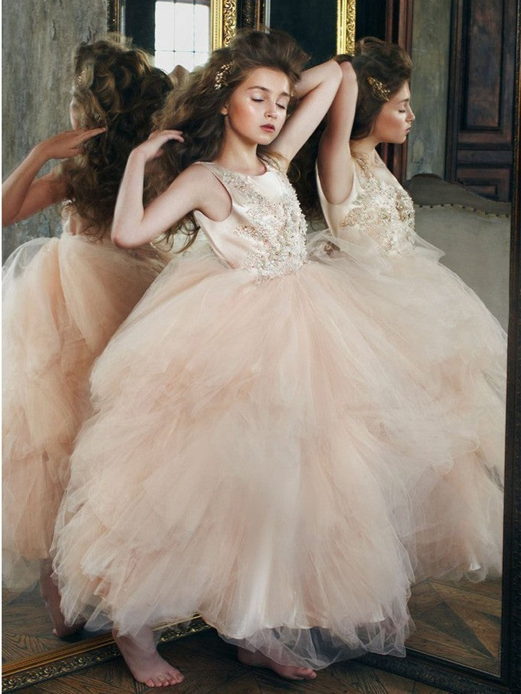 Elegant Rose Gold 3D Applique Junior Bridesmaid Dress for Big Girls - Sizes 8-16 | Perfect for Weddings, Prom & Special Occasions
