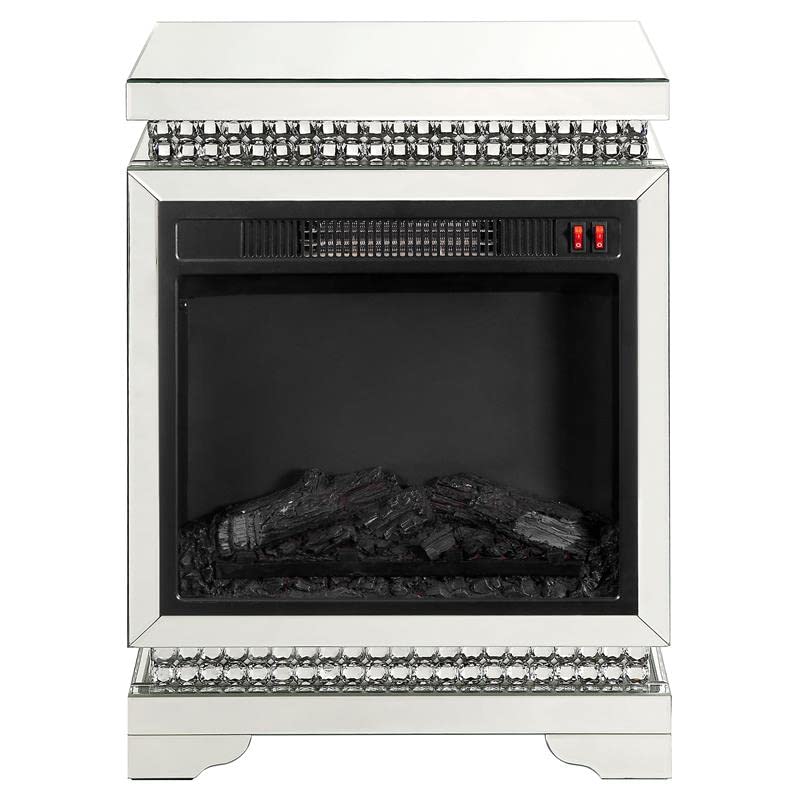 ACME Lotus Electric Fireplace with Mirrored Finish & Faux Ice Crystals - Modern Indoor Heating for Living Room, Bedroom, and Office Decor