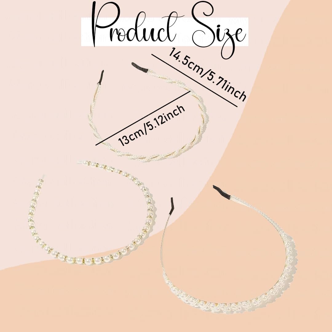 Myra Collection 3-Piece White Pearl Gold Headband Set - Elegant Hair Accessories for Women & Girls | Perfect for Weddings, Parties & Everyday Wear