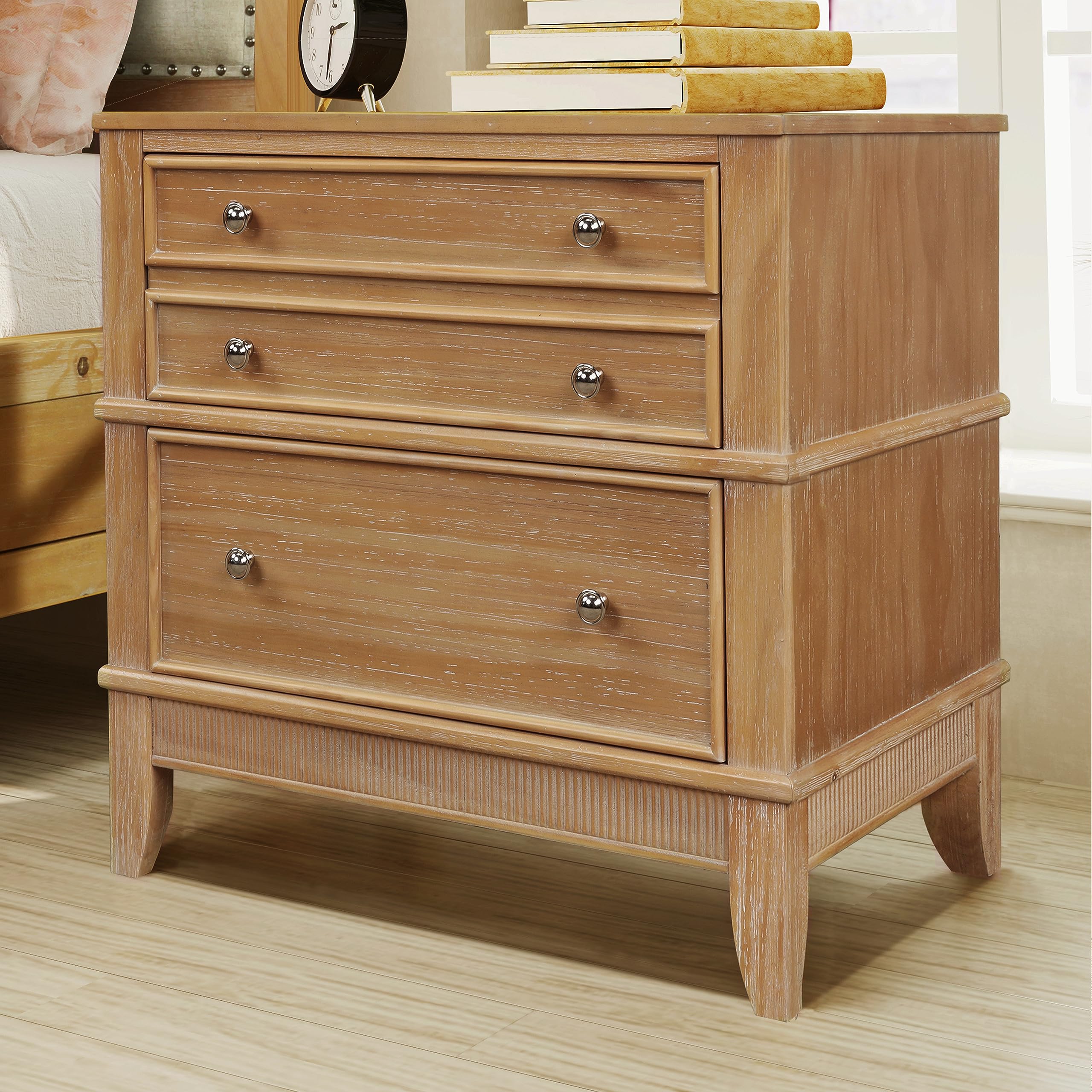 Vintage Nightstand with 3 Drawers - Solid Wood Bedside End Table for Bedroom & Living Room | Classic Accent Furniture for Home Decor, Perfect as Night Stand, Reading Lamp Table or Storage Organizer