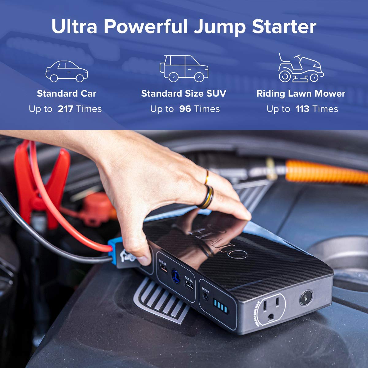 HALO Bolt 58830 mWh Portable Charger - Phone & Laptop Power Bank, Car Jump Starter with AC Outlet, USB Ports & Car Charger - Emergency Power for Camping, Travel & Road Trips