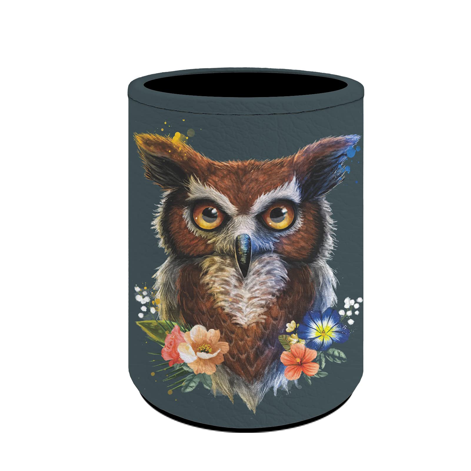 HUGS IDEA Owl Flower Design PU Leather Pencil Holder & Makeup Brush Organizer - Desk Organizer for Women & Girls, Perfect Gift for Office, School, and Home Decor
