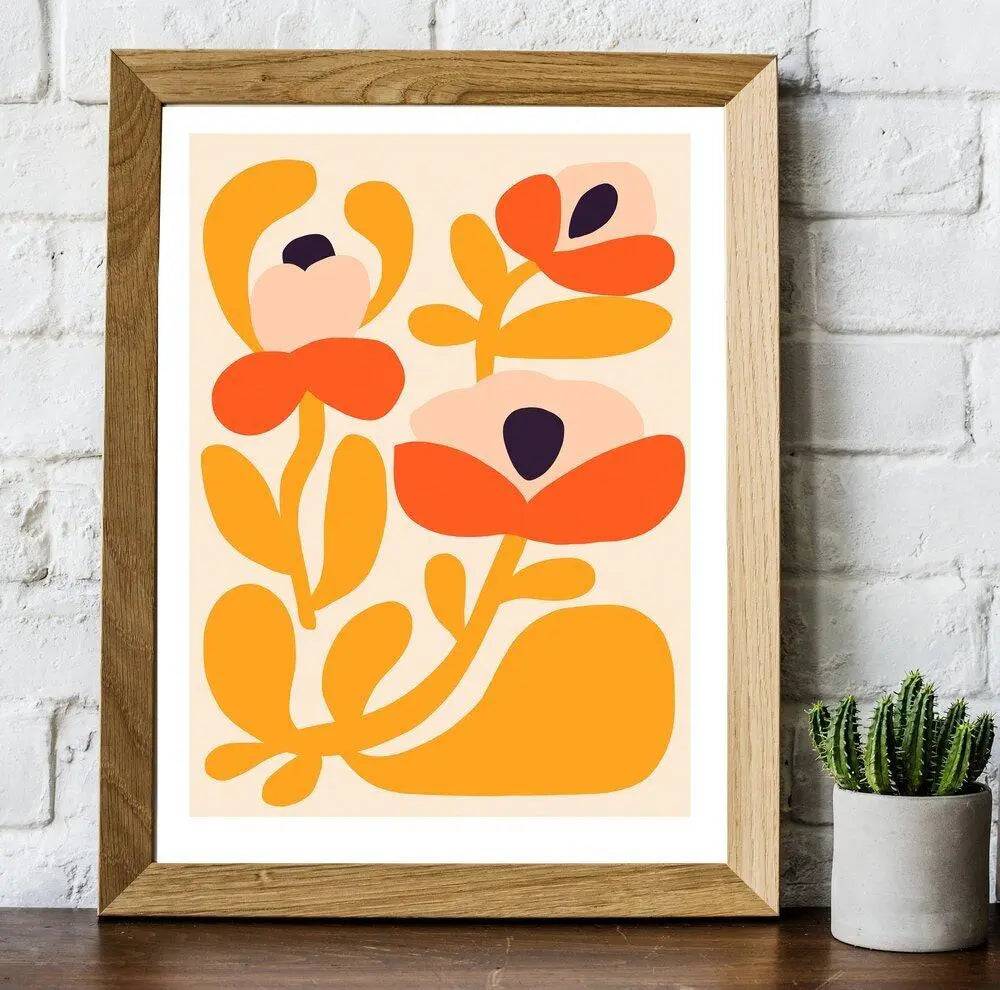 Happy Flowers Modern Wall Art Print - Vibrant Floral Canvas Painting for Home & Office Decor - Perfect for Living Room, Bedroom, and Workspace
