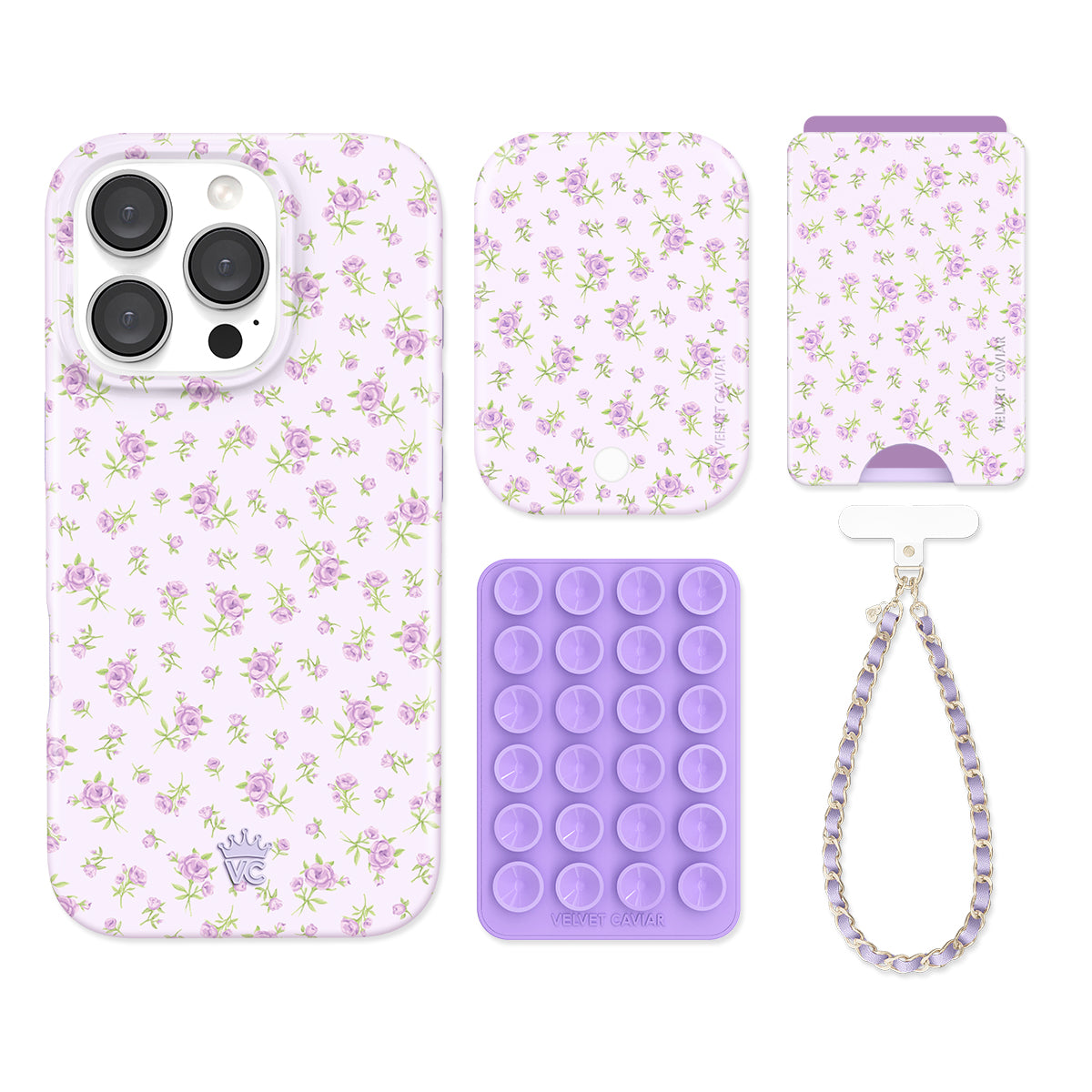 Elegant Lilac Floral iPhone Case with Wallet - Slim Protective Phone Cover & Card Holder for Women - Perfect for Everyday Use, Travel, and Shopping