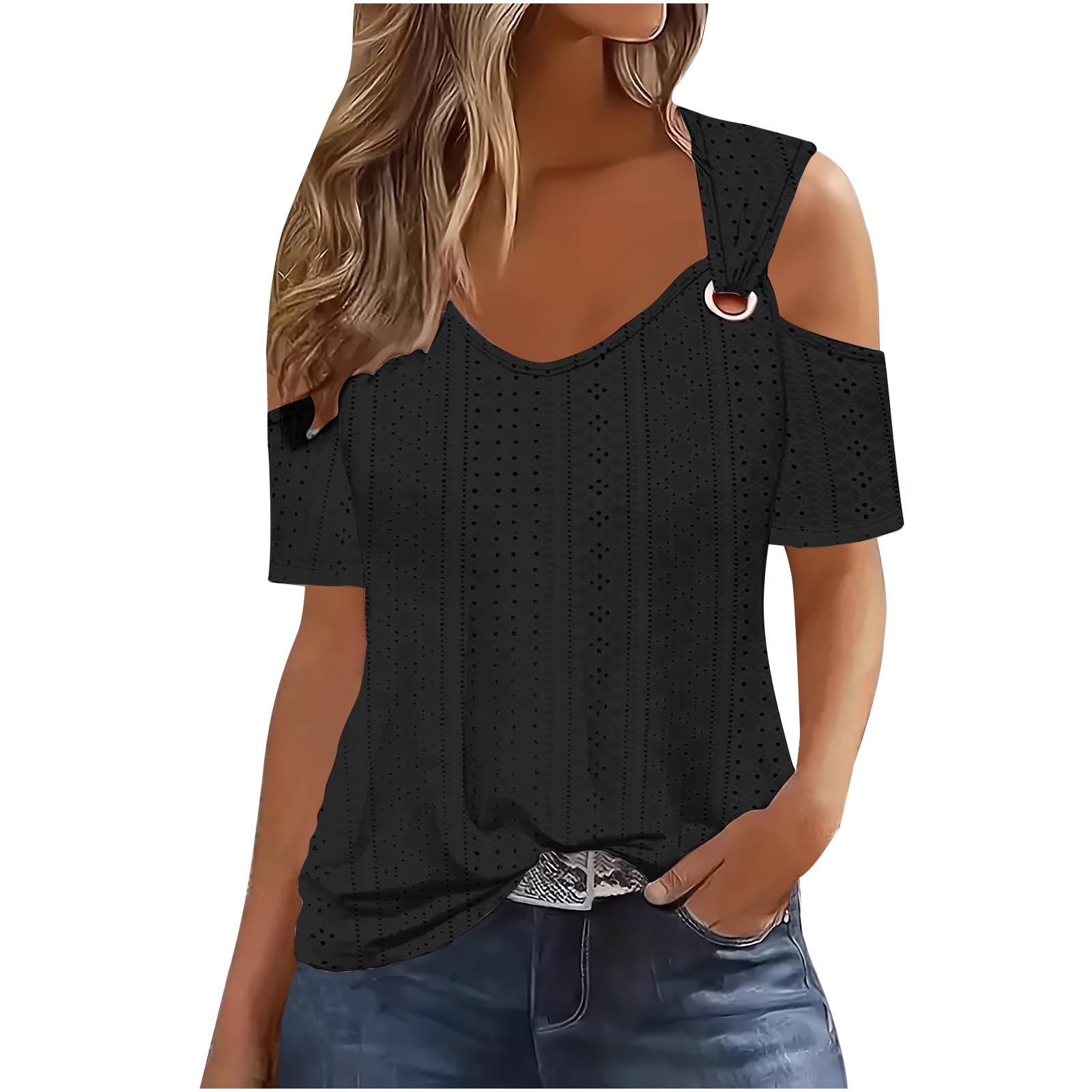 Women's Summer 2024 Casual V-Neck Tee - Loose Fit Short Sleeve Shirt for Workout & Daily Wear
