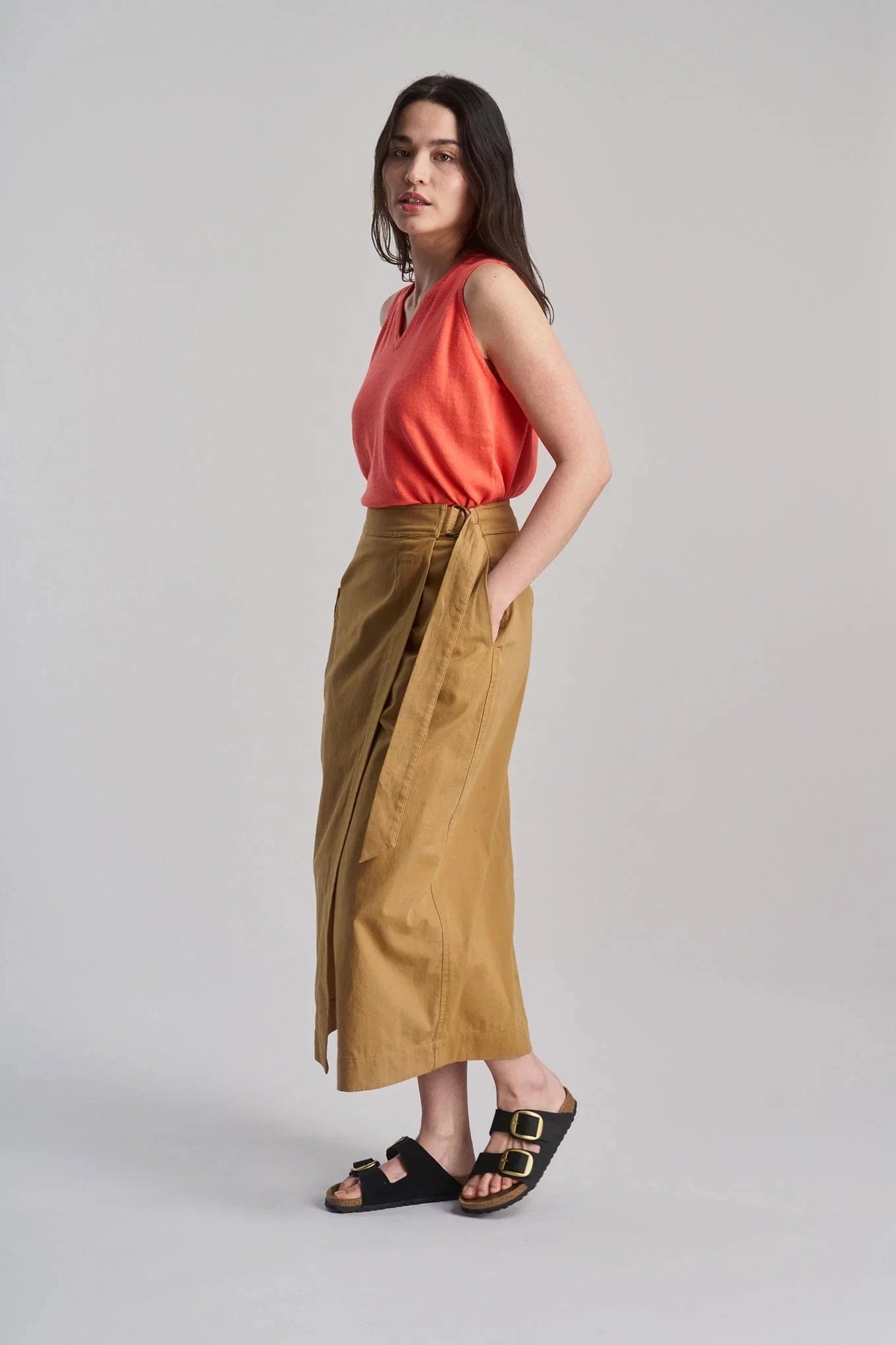 Organic Cotton Cargo Skirt for Women - Comfortable & Stylish Camel Color | Perfect for Hiking, Travel & Casual Outfits
