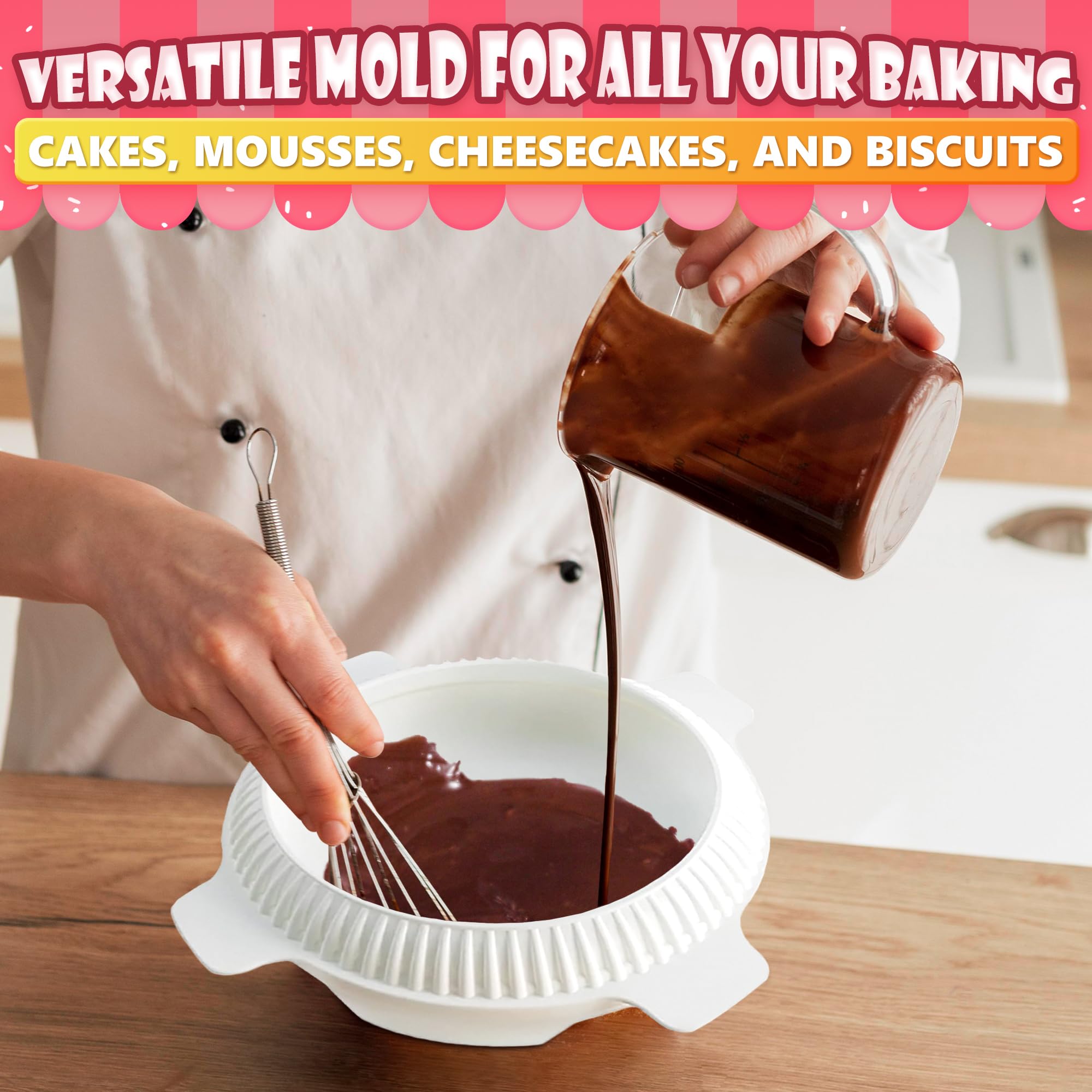 VIKROM 3D Round Silicone Cake Mold for Baking - Reusable Non-Stick Mousse, Brownie & Cheesecake Pan - Perfect for Birthday Parties, Wedding Cakes & Dessert Decorating