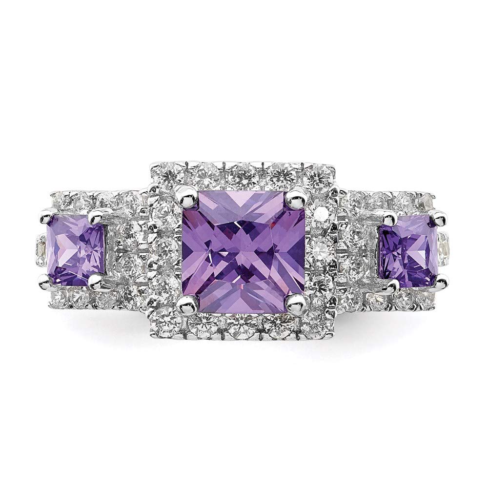 925 Sterling Silver Purple Square Cubic Zirconia Ring for Women - Elegant Fine Jewelry Gift for Her - Perfect for Anniversaries, Birthdays & Special Occasions