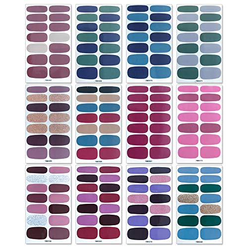 WOKOTO 20 Sheets Solid Color Nail Polish Wraps - Self-Adhesive Nail Decals & 1 Nail File - Full Cover Strips for DIY Manicure at Home, Salon, Parties & Special Occasions