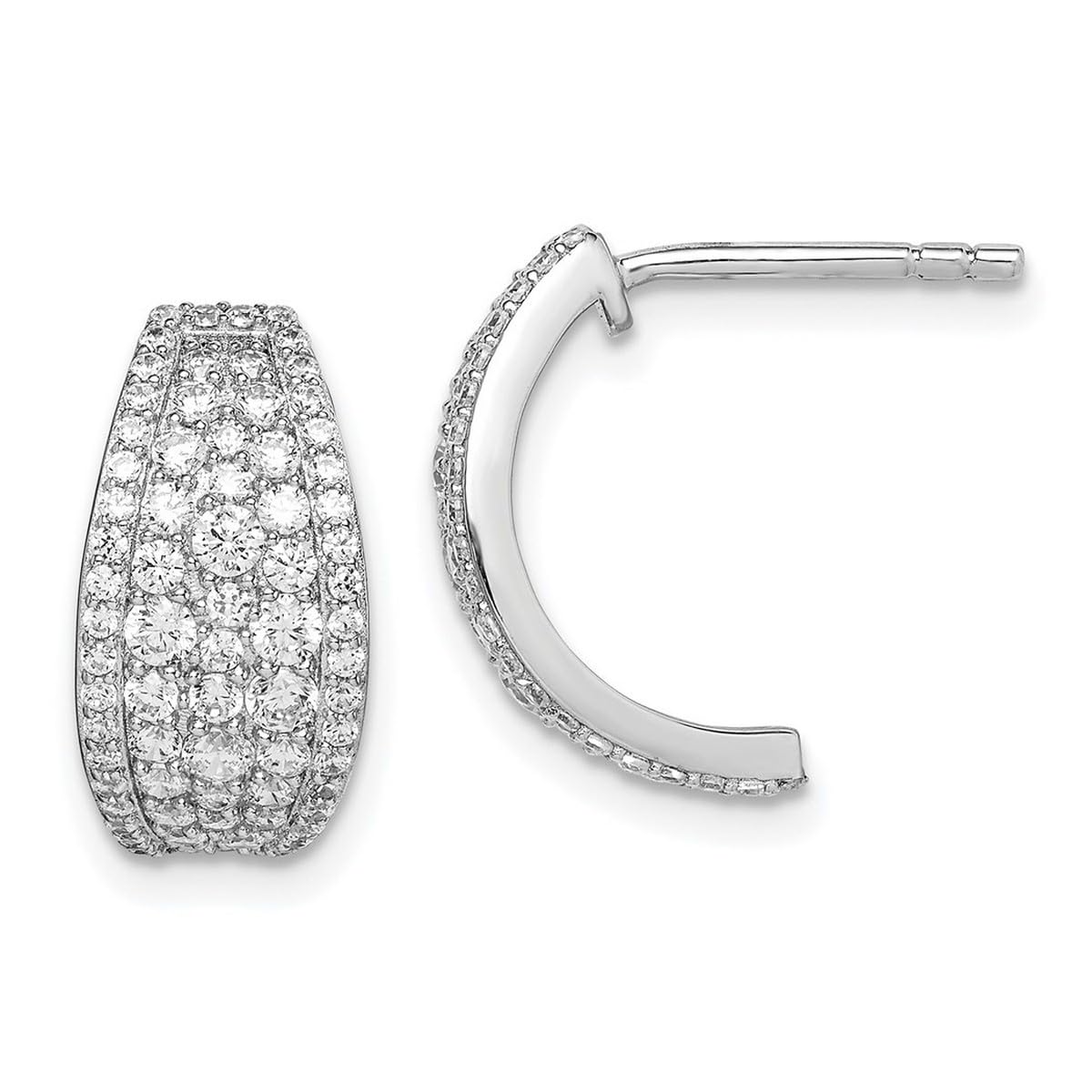 925 Sterling Silver Rhodium Plated Pave CZ Cubic Zirconia Simulated Diamond Hoop Earrings for Women - 16.38x10mm Wide, 8mm Post | Elegant Everyday Wear, Perfect for Parties, Weddings & Special Occasions