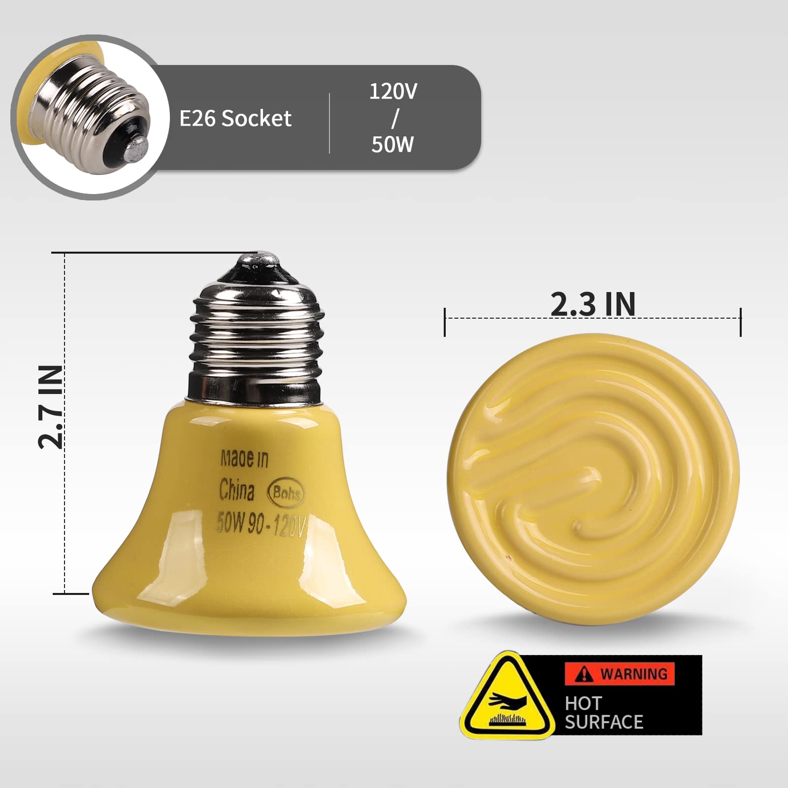 50W Mini Ceramic Infrared Heat Emitter - Reptile Heat Lamp Bulb for Snakes, Turtles & Chicken Coops - No Light Emission, Safe Pet Heater (4 Pack) - Ideal for Nighttime Use & Temperature Control in Terrariums