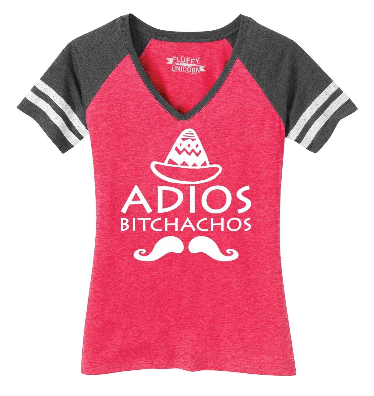 Funny Women's Adios Bitchachos V-Neck T-Shirt | Comical Mexico Mexican Game Tee | Perfect for Parties, Vacations & Casual Wear