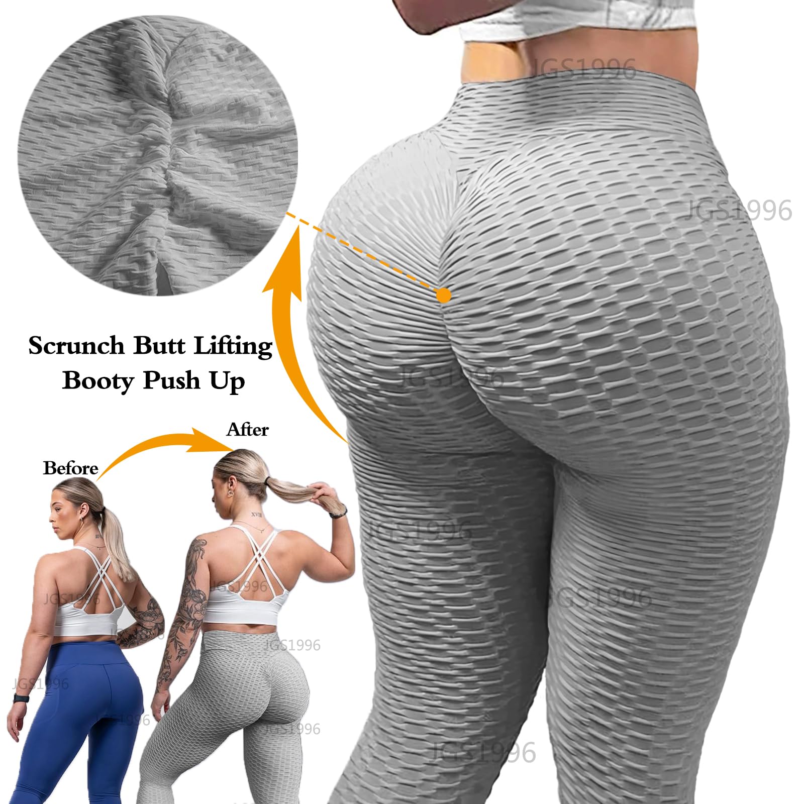 **JGS1996 Women's Butt Lifting High Waisted Yoga Pants - Tummy Control Workout Leggings, Scrunch Booty Gym Tights for Running, Fitness & Everyday Wear**