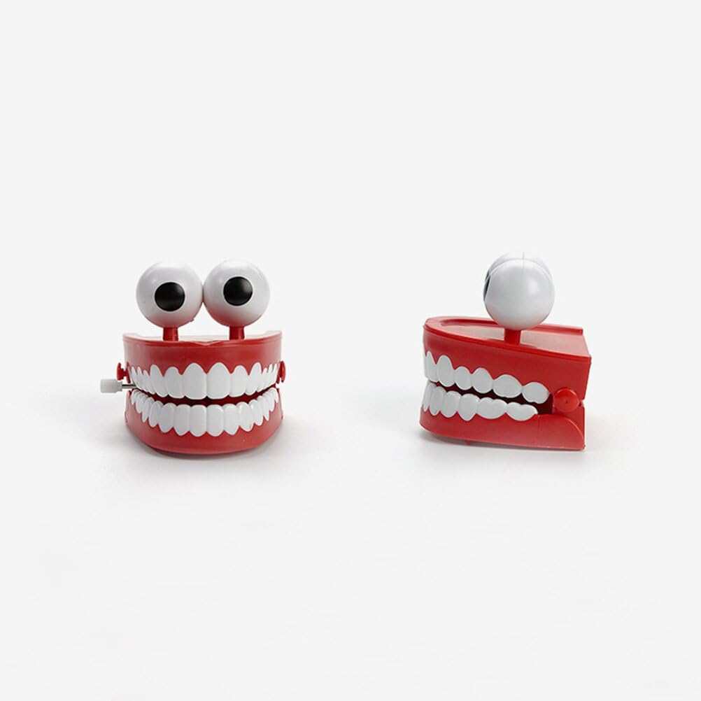 4 Pack Novelty Vibrating Wind Up Toys - Chattering Teeth with Eyes - Fun Gag Gifts for Parties, Prank Gifts, Stocking Stuffers & Stress Relief Toys