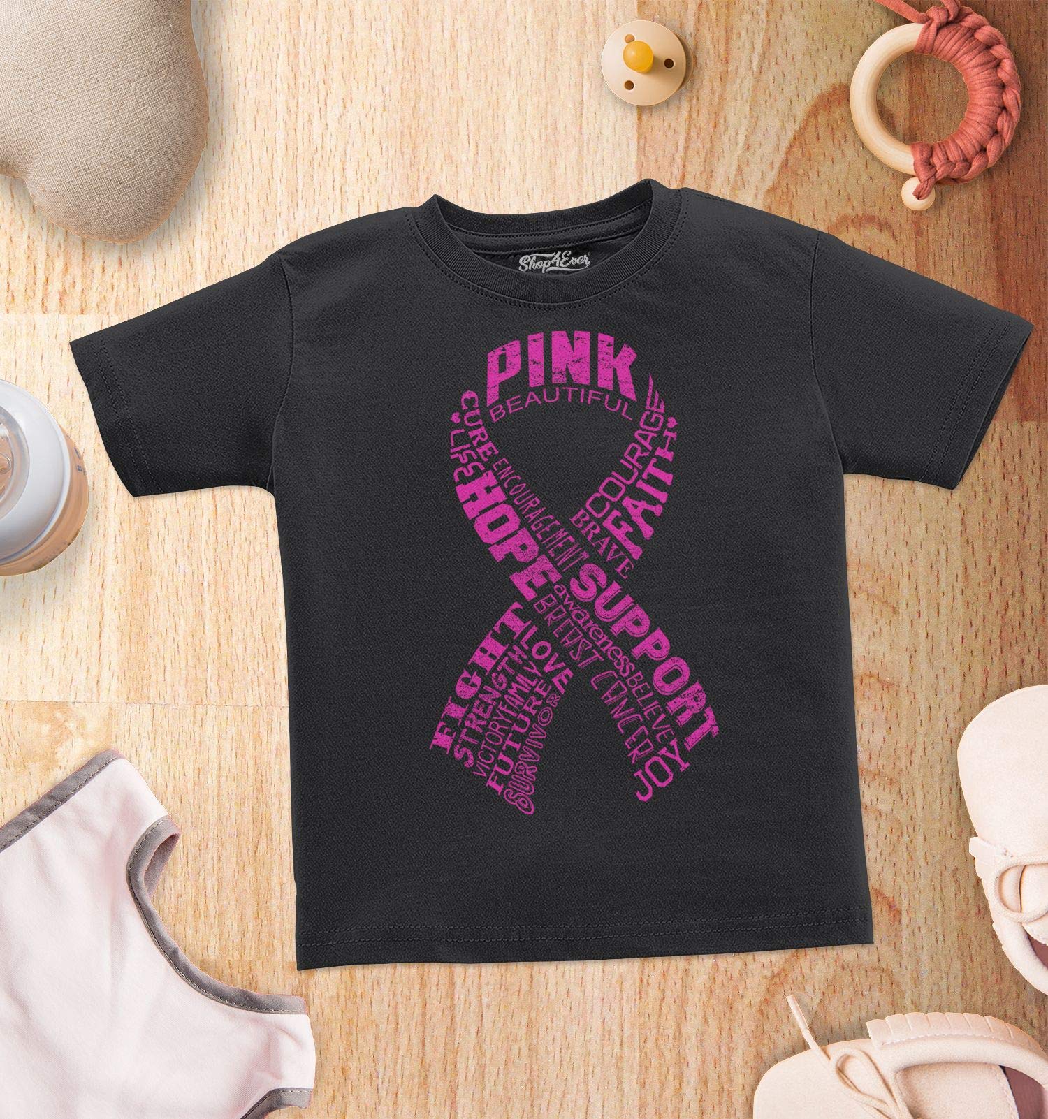 Shop4ever® Pink Ribbon Breast Cancer Awareness Toddler Cotton T-Shirt - Cute Graphic Tee for Kids, Girls & Boys - Perfect for Fundraising Events, Support Causes & Everyday Wear