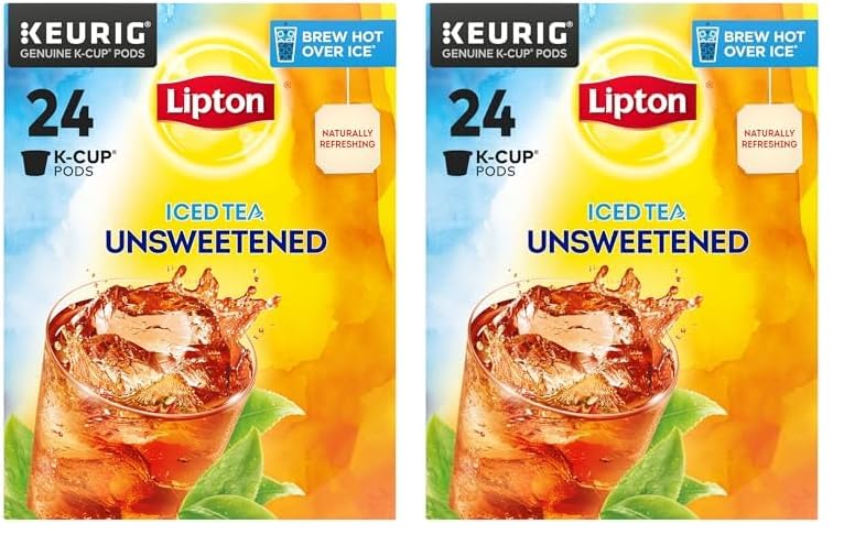 Lipton Unsweetened Black Iced Tea K-Cups - 48 Count (2 Packs of 24) for Keurig Brewers | Refreshing Cold Brew Tea for Summer, Office & Home Use