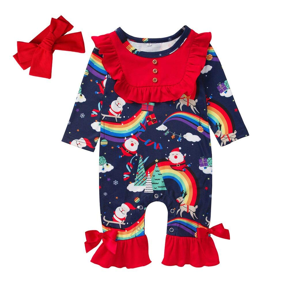 **Adorable Toddler Baby Girl Fall Outfits - Cartoon Romper Set with Hairband | Christmas Jumpsuit for Infant & Teen | Perfect for Holidays, Family Photos & Playdates**