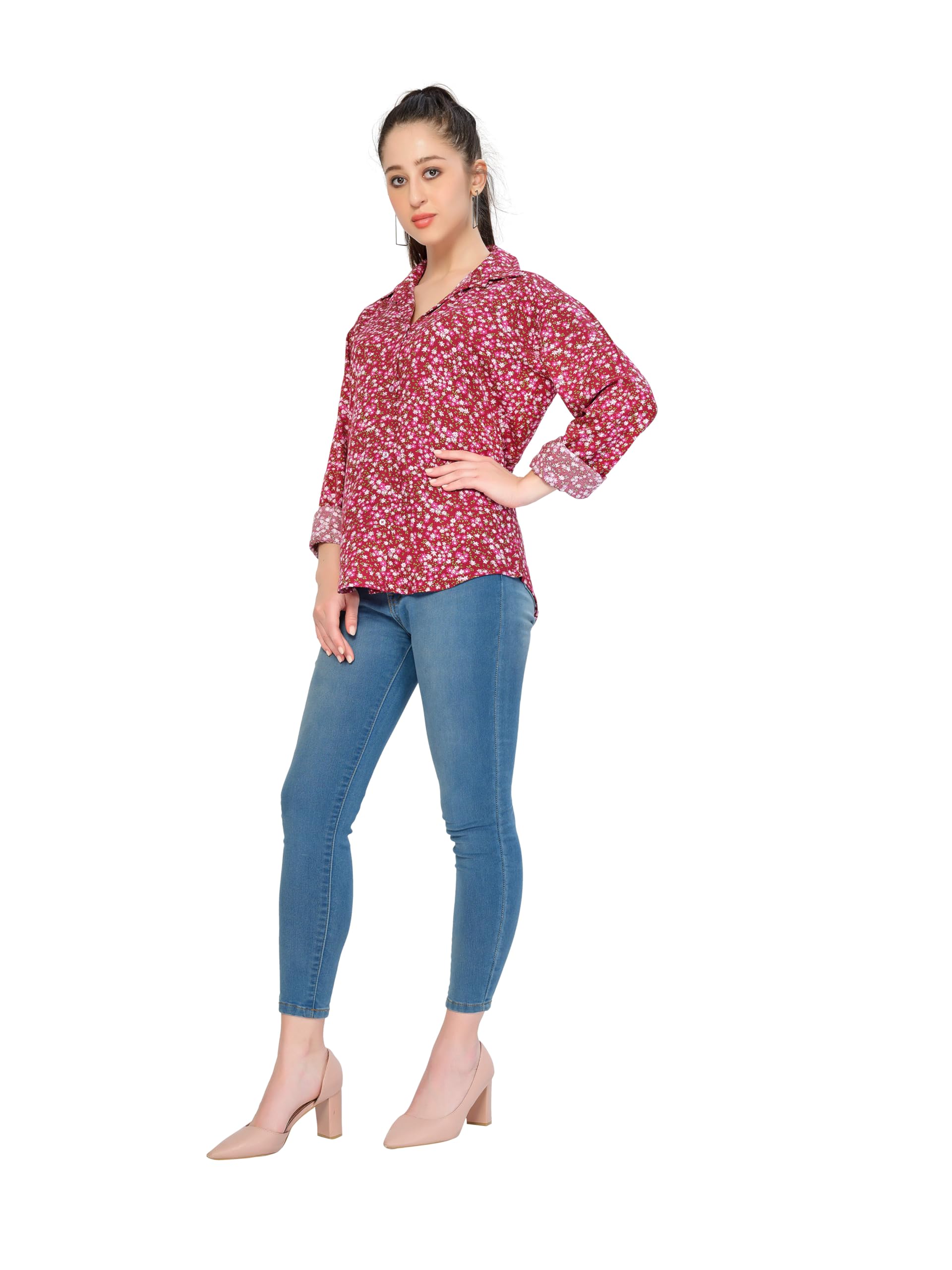 Stylish Purple & Pink Viscose Floral Print Blouse for Women - Elegant Maroon Shirt for Casual Wear, Office & Summer Outfits