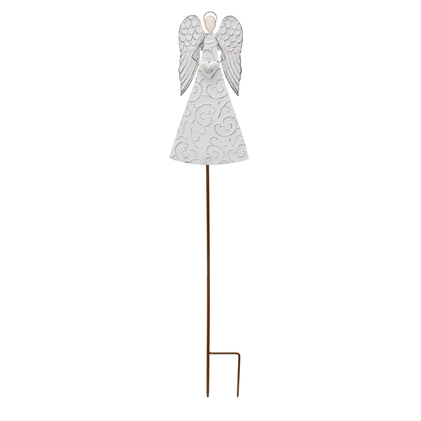 Antiqued Metal Angel Garden Stakes with Heart - Rustic Outdoor Iron Lawn Art for Patio, Backyard & Garden Decor (1 Piece) - Perfect for Flower Beds, Walkways & Outdoor Wedding Decorations