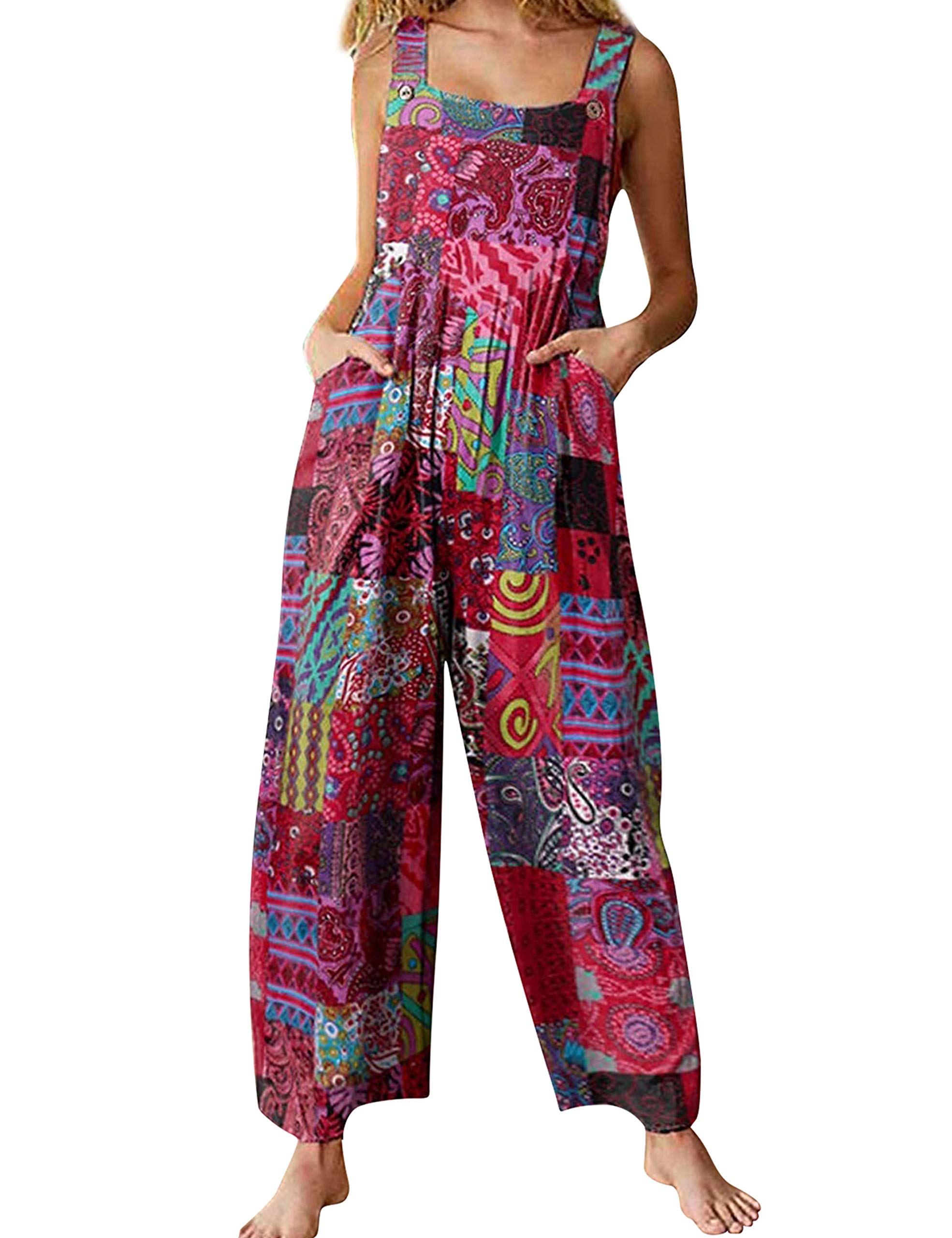 UANEO Women's Loose Fit Wide Leg Jumpsuit - Floral Boho Overalls for Summer | Casual Outfit for Beach, Vacation & Outdoor Activities