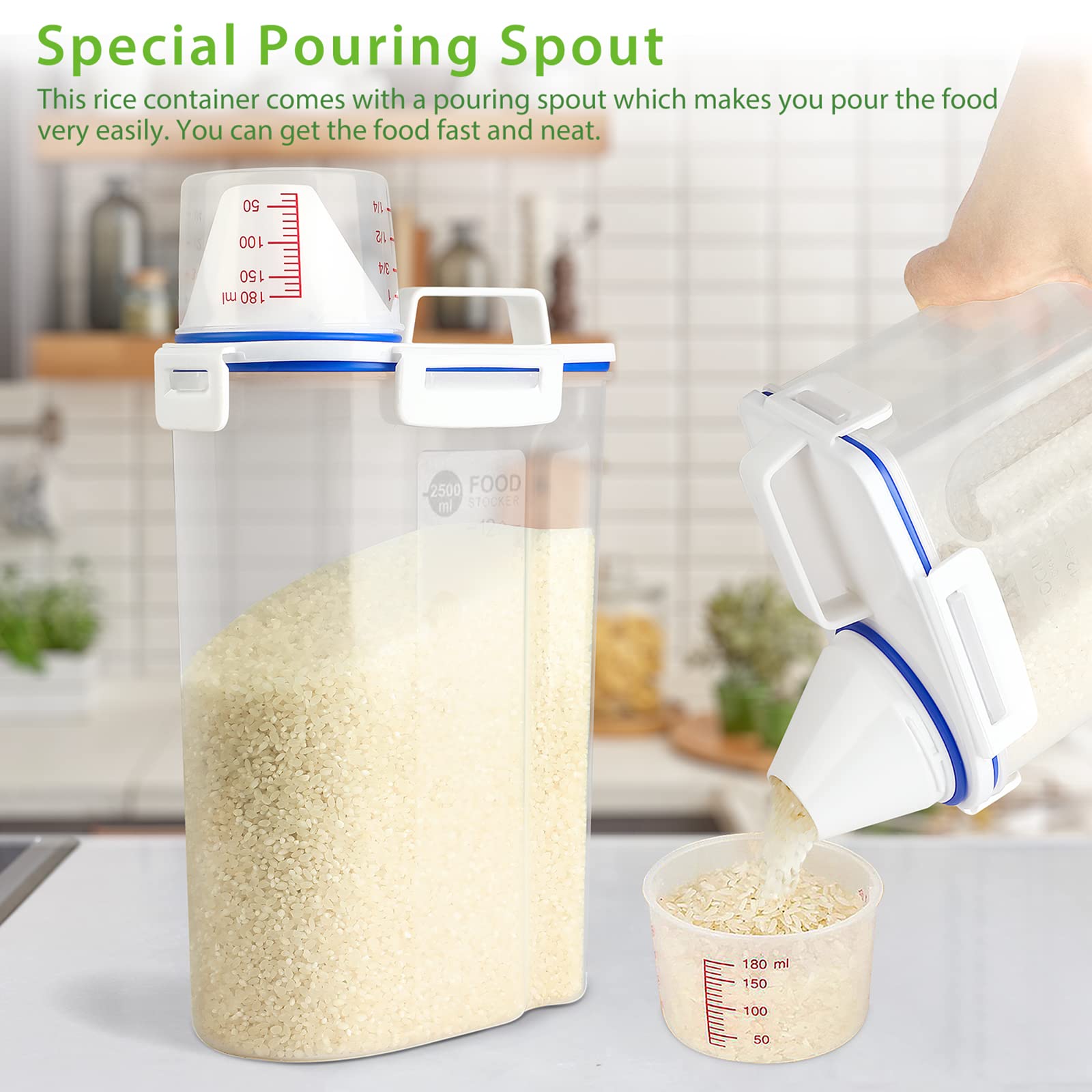 Airtight Rice Storage Container - 3 to 5Lbs BPA-Free Clear Plastic Food Canister for Dry Goods, Pet Food, Oatmeal, Grain, Cereal, Pasta & Flour | Perfect for Kitchen, Pantry Organization & Pet Food Storage