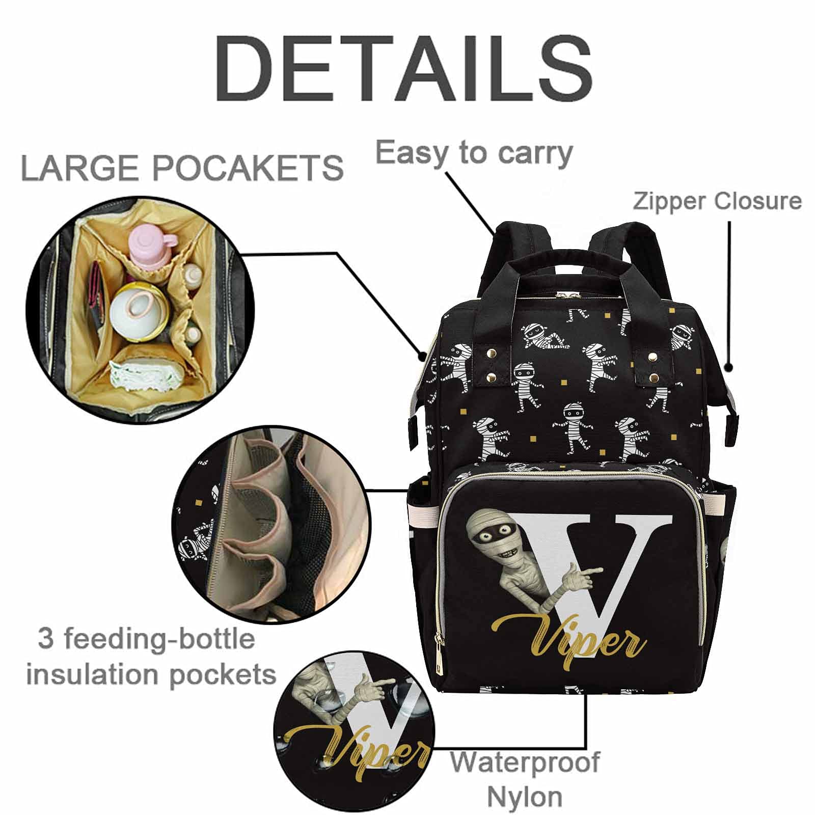 Custom Personalized Halloween Diaper Backpack for Mom & Dad - Nightmare Before Christmas Themed Baby Bag for Newborn Boys & Girls - Perfect for Daycare, Travel & Baby Shower Gifts