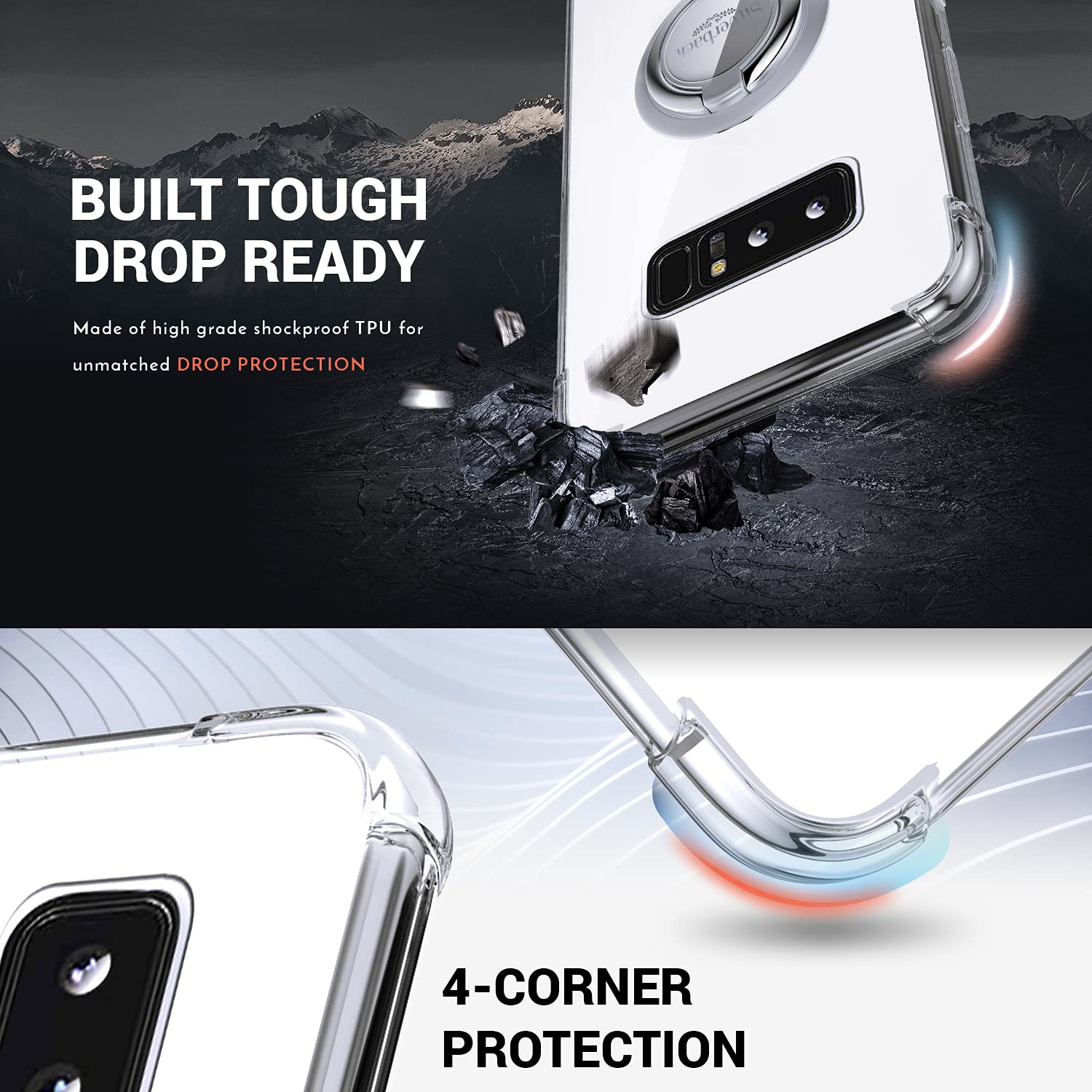 Premium Clear Shockproof Phone Case for Samsung Galaxy Note 8 - Soft TPU with Ring Stand, Slim Protective Cover | Perfect for Work, Travel & Everyday Use