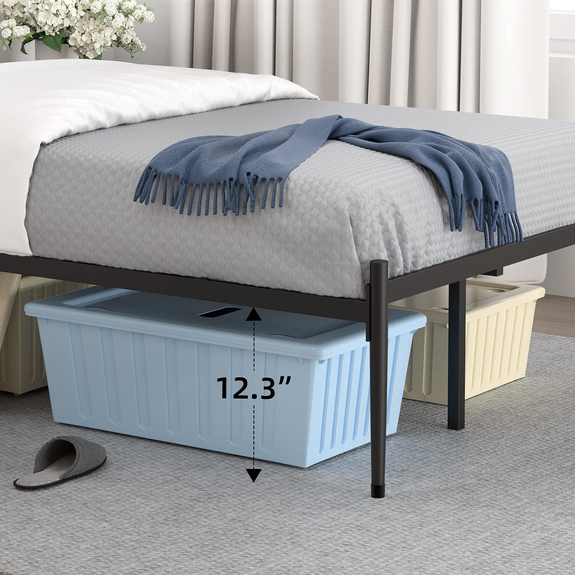 Twin Size Metal Platform Bed Frame with Headboard - Sturdy Mattress Foundation with Slat Support, 12.3
