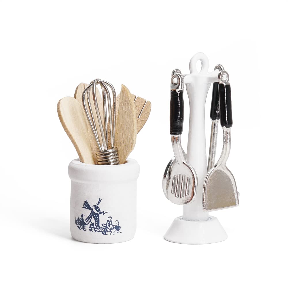 1/12 Scale Miniature Kitchen Utensils Set - White Dollhouse Accessories for Tiny Food Display & Model Home Decoration