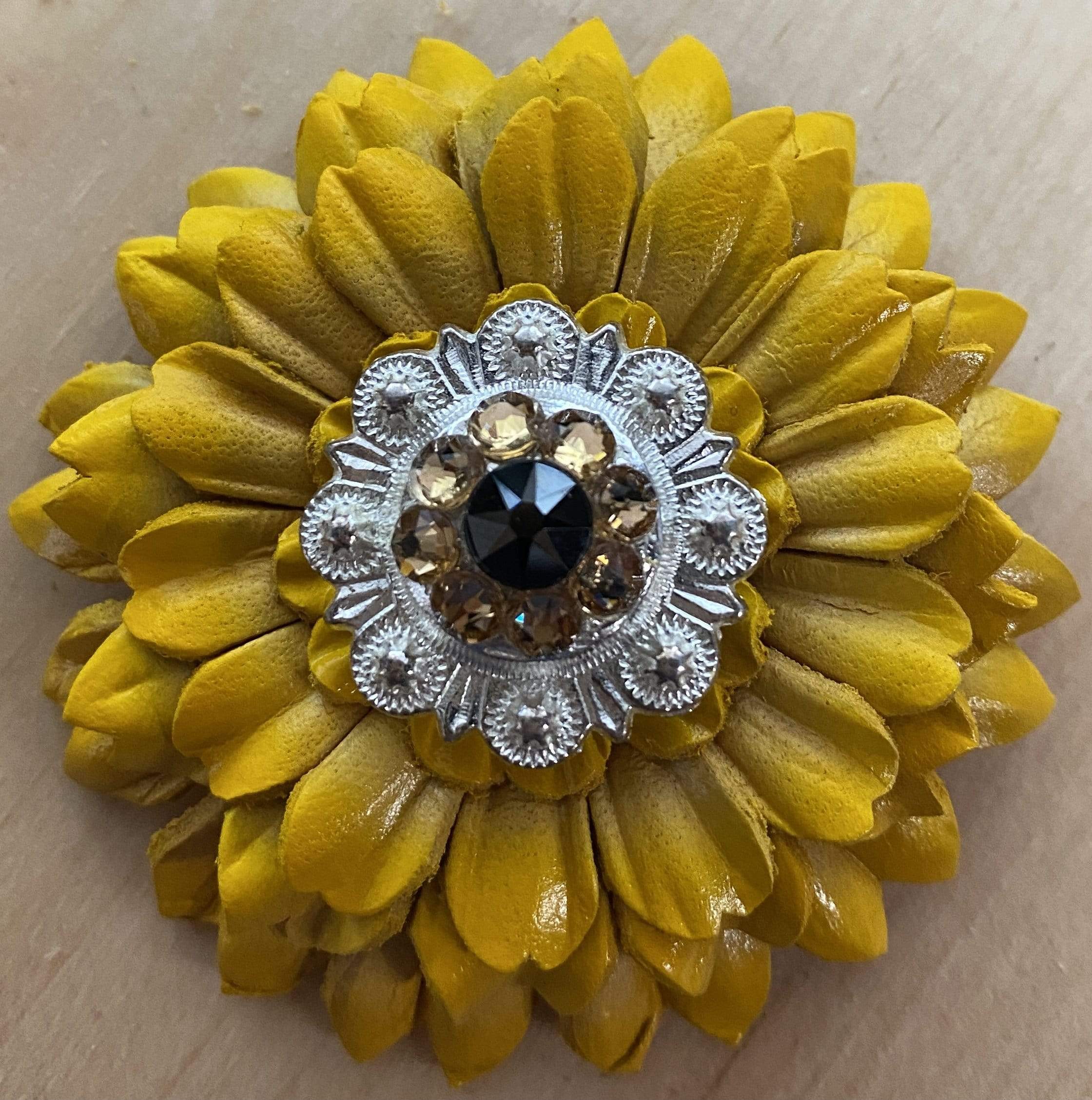 Sunflower Concho with Bright Silver Jet & Champagne Accents - Perfect for Western Belts, Boots, and Cowboy Hat Decorations