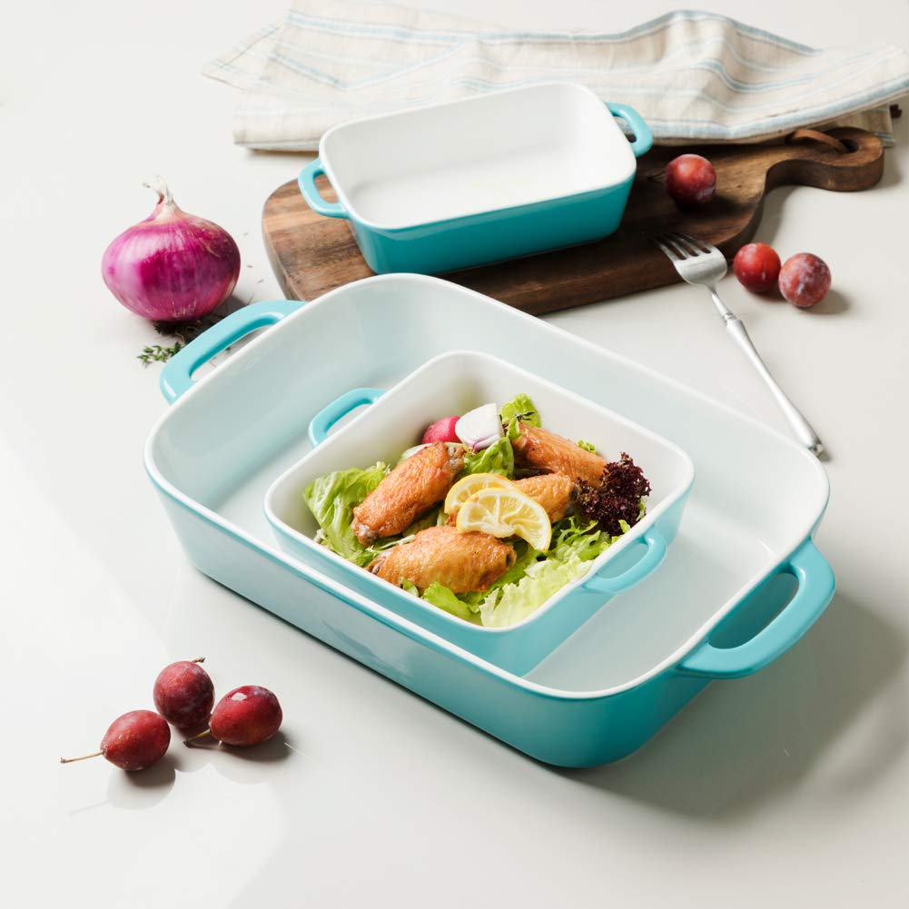 Sweejar Ceramic Bakeware Set - 3-Piece Rectangular Baking Dish for Oven, Casserole, Lasagna & Roasting | Durable Porcelain Cookware for Baking, Cooking & Serving | Perfect for Thanksgiving, Christmas Dinner & Family Gatherings (Turquoise)