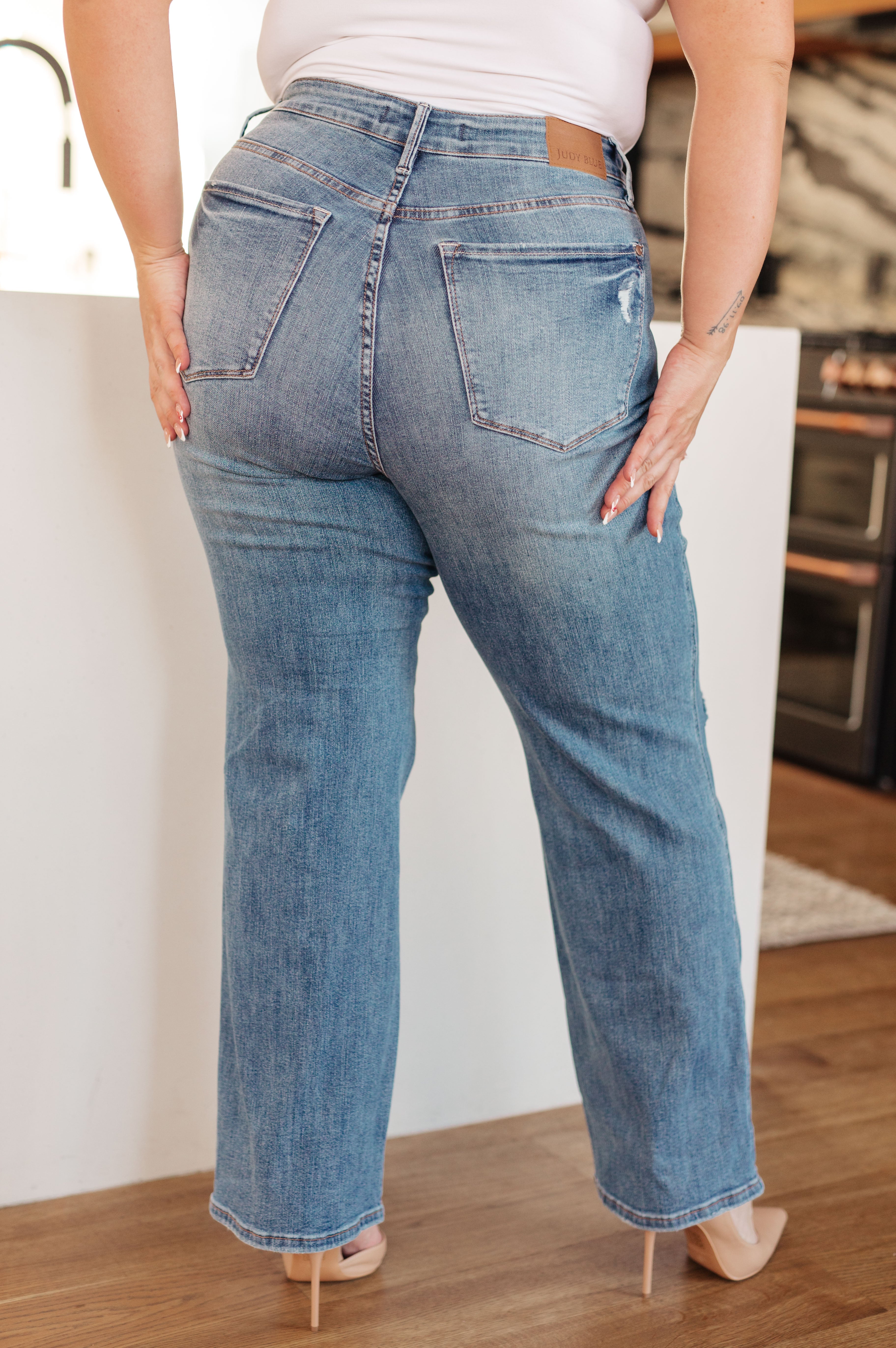 Bree High Rise Control Top Distressed Straight Jeans for Women - Slimming Stretch Denim Pants | Perfect for Casual Outfits, Date Nights & Everyday Wear