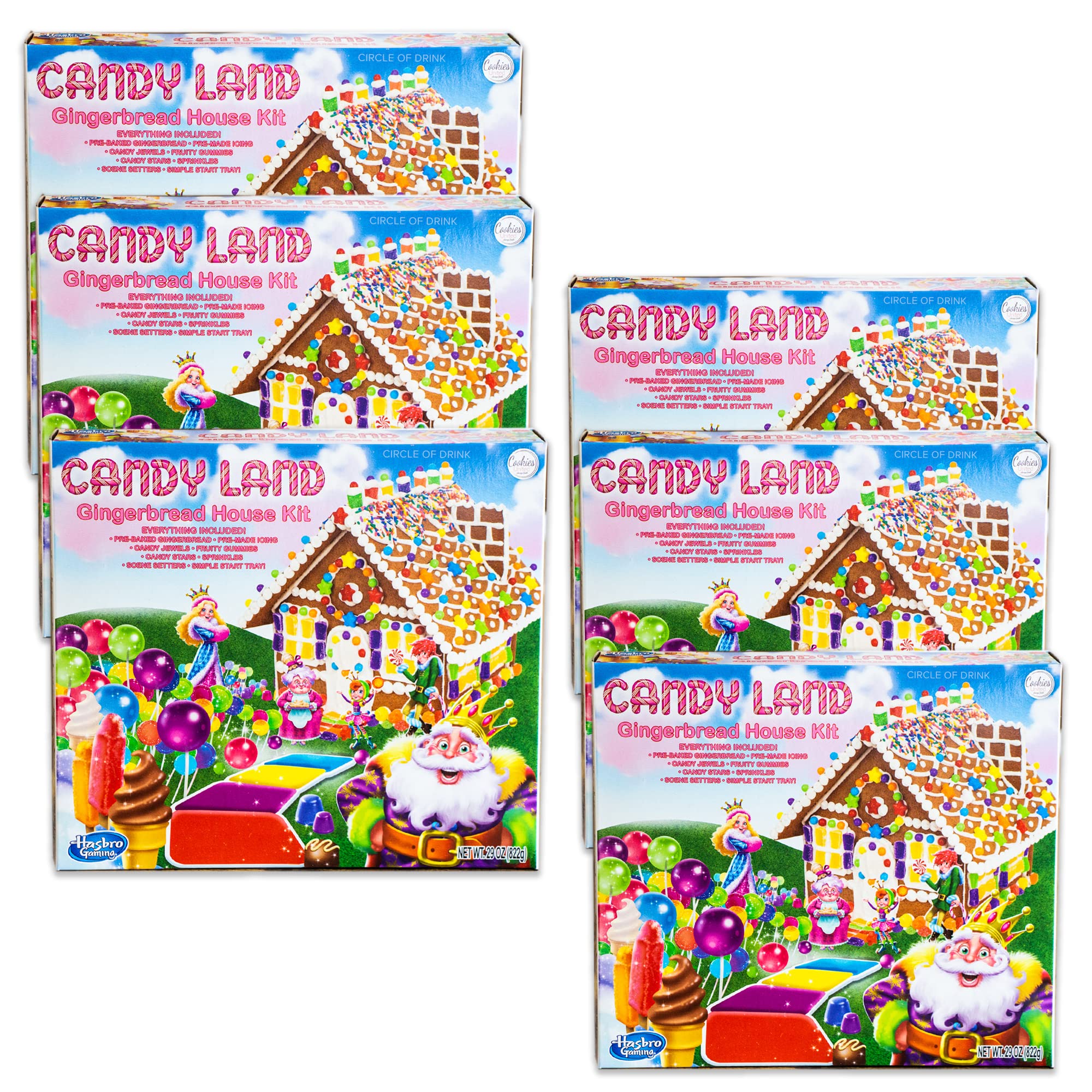 Premium Candy Land Gingerbread House Kit - Includes Gummies, Icing & Assorted Candies - Complete DIY Baking Set (29oz/822g) - 6 Pack - Perfect for Christmas Decorations, Holiday Parties & Family Baking Activities