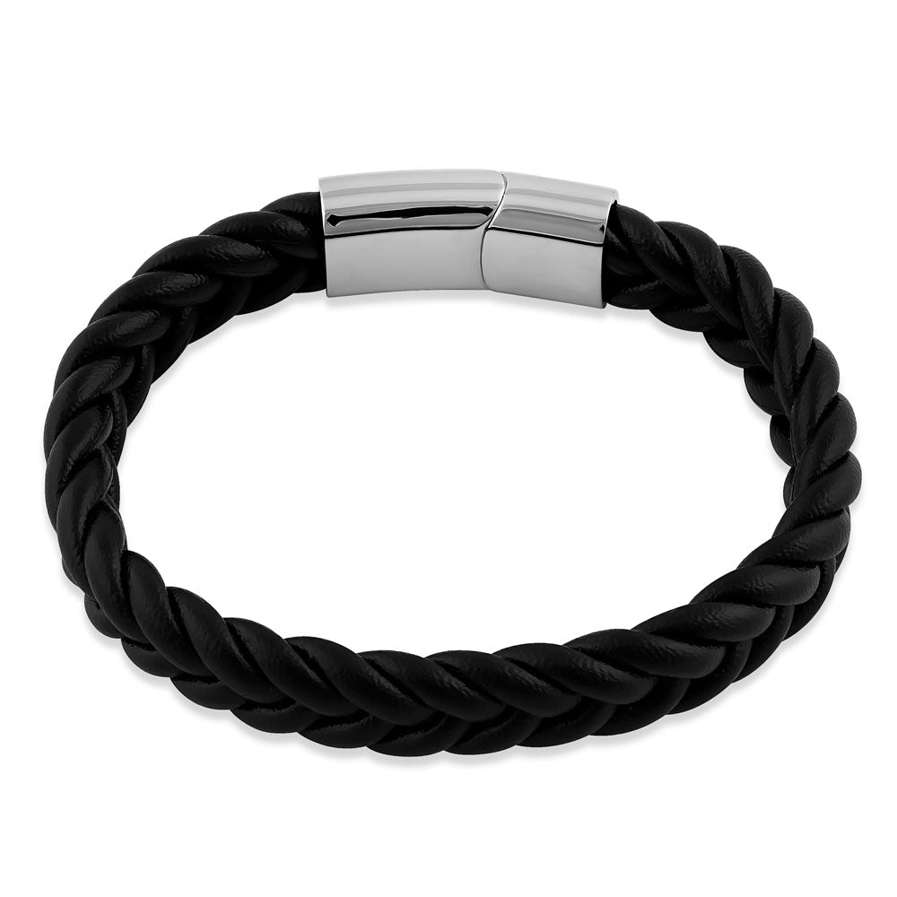 Premium Stainless Steel Black Leather Twist Bracelet for Men & Women - Stylish Unisex Fashion Jewelry for Everyday Wear, Gifts & Special Occasions