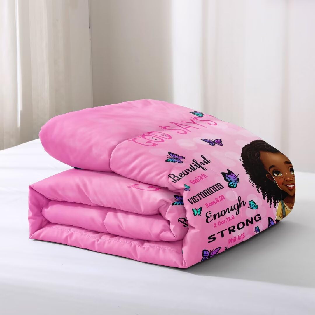 Black Girl Comforter Set Twin for Kids & Teens - God Says You Are Fearfully Made Bedding - Afro Melanin Bedroom Decor - Perfect for Girls' Rooms, Dorm Decor & Birthday Gifts