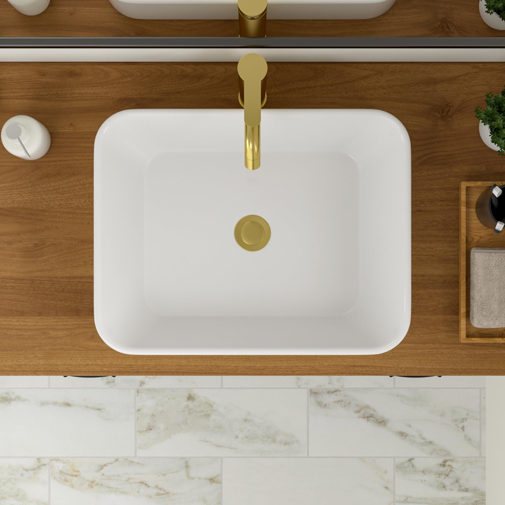 Logmey 19 Inch White Porcelain Bathroom Vessel Sink - Modern Rectangular Ceramic Countertop Basin (19x15 Inch) for Vanity, Powder Room & Master Bath | Above Counter Installation