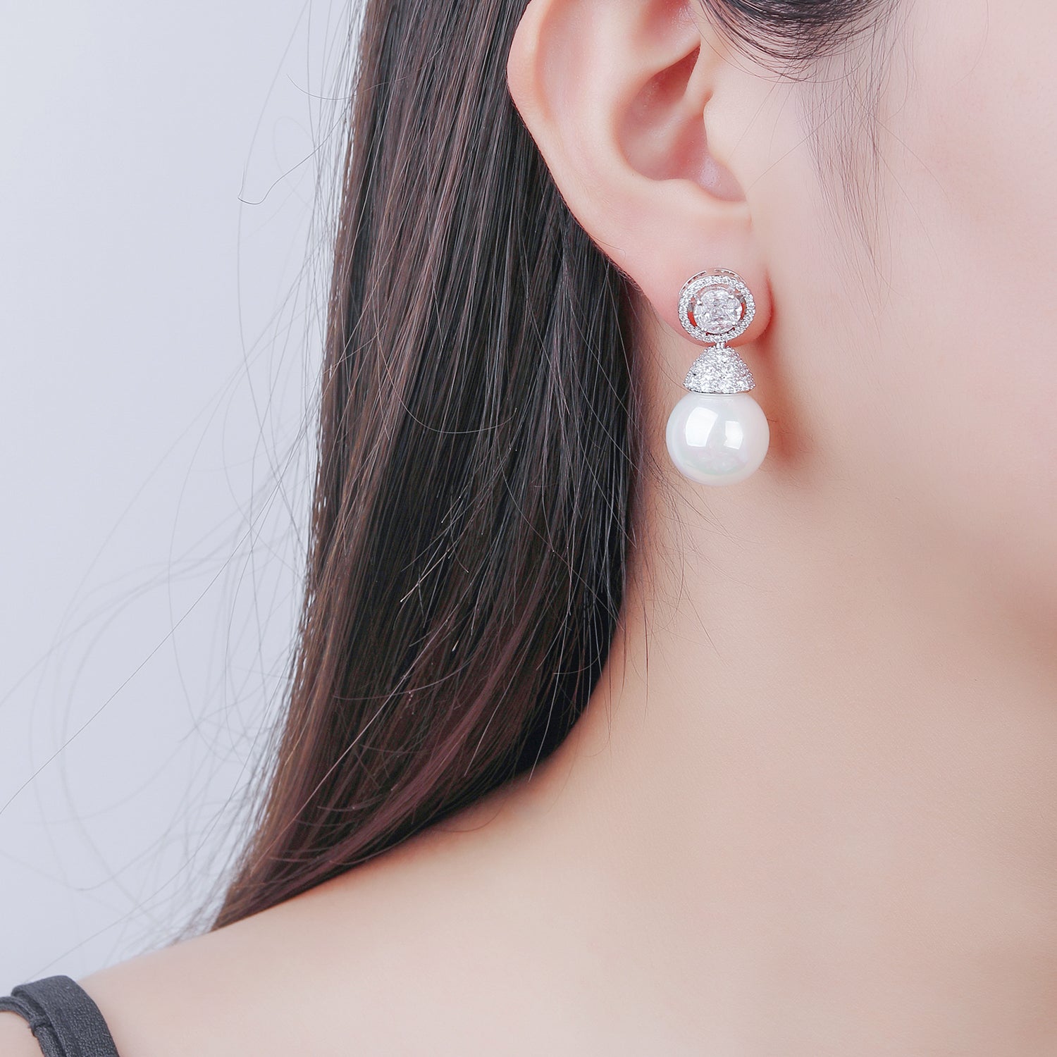 Silver Cubic Zirconia Pearl Earrings for Women - Elegant Bridal Jewelry Set, Wedding Accessories, Anniversary Gift - Perfect for Brides, Prom, and Special Occasions
