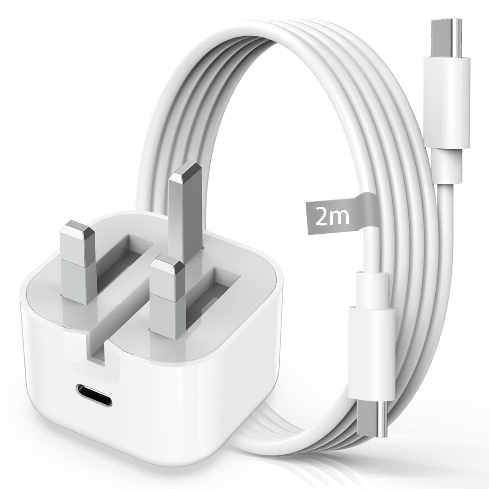 30W USB C Fast Charger Plug for iPhone 16/16 Plus/16 Pro Max, iPad Pro/Air/mini - PD Wall Charger with 2M Type C Cable | UK Power Adapter | Perfect for Travel, Office & Home Charging